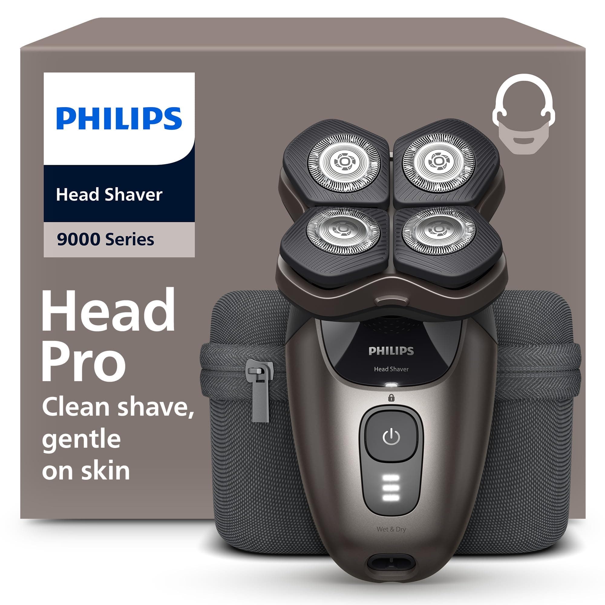 Philips Head Shaver Pro 9000 Series - Rasoir pour la tête d'hommes et femmes, tête flexible 360°, lames ComfortCut, rasage efficace tout en douceur pour la peau, idéal en cadeau, modèle HS9980/15