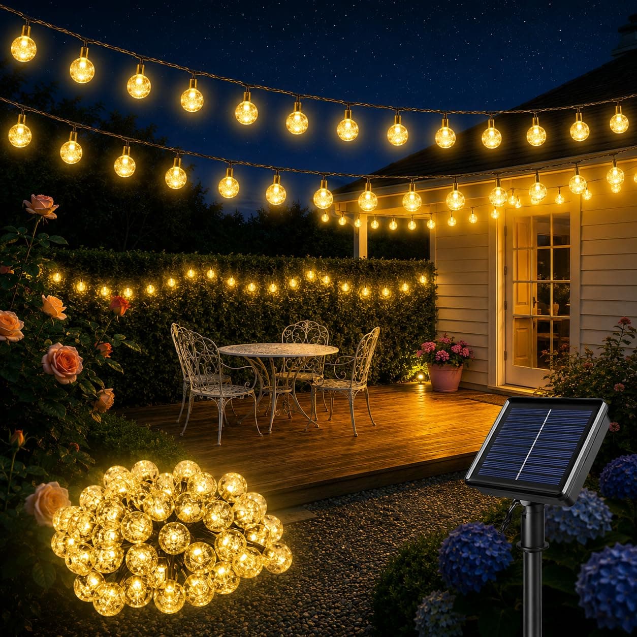 HeiPard Catena Luminosa Esterno Solare 17m 100 LEDs, Luci Solari da Giardino con 8 Modalità e Memoria, IP65 Impermeabile Lucine Esterno Energia Solare per Gazebo Balcone Pergole Terrazza Campeggio