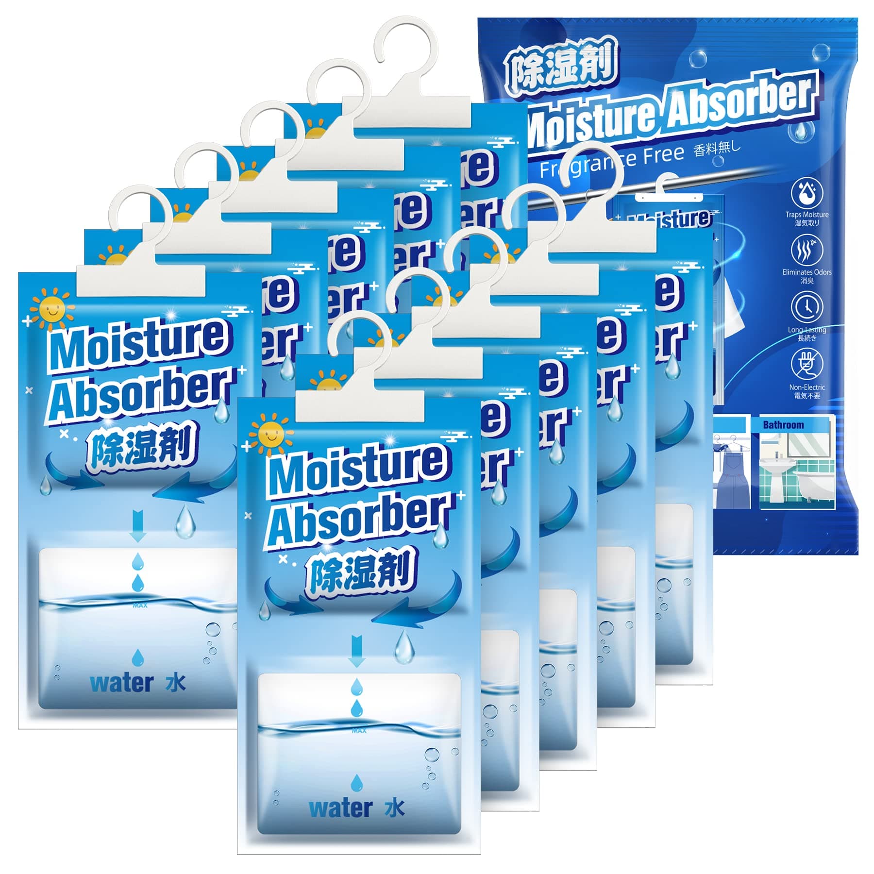 CONOPU 10 Packs x 248g (2.5kg) Deumidificatori Armadio, 500ml Capacità | Anti-Muffa & Odori, DuPont Anti-Perdita, Effetto Visibile, per Armadio, Camera, Bagno, Senza Elettricità.