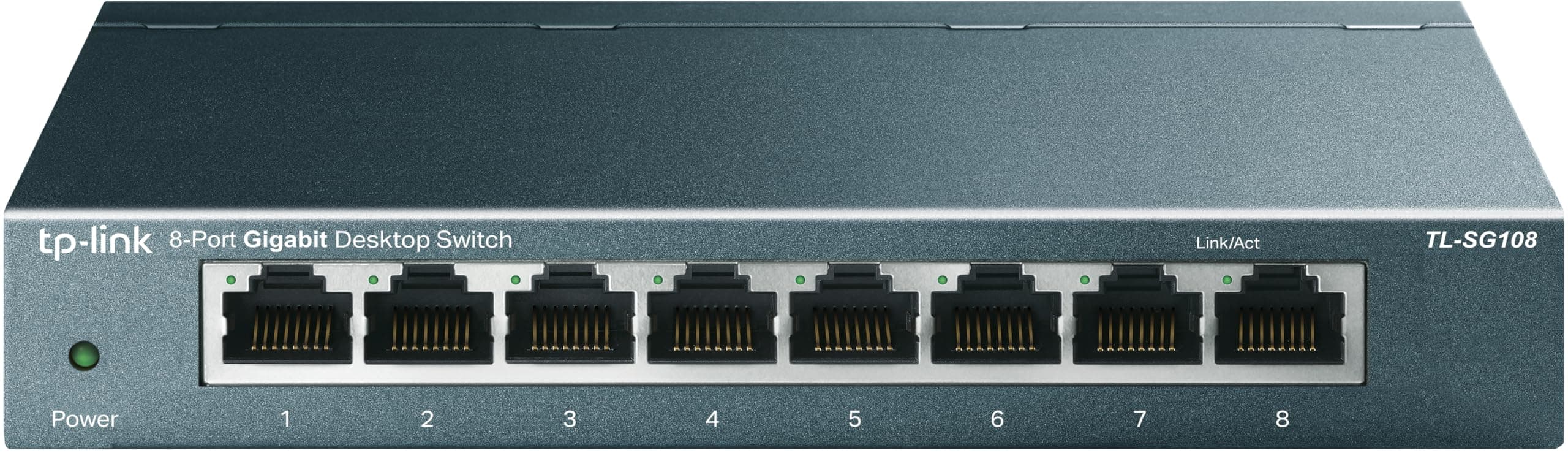 TP-Link TL-SG108 8-Port Gigabit Netzwerk Switch (Plug-and-Play, 8* RJ-45 LAN Ports, Metallgehäuse, IGMP-Snooping, unmanaged, lüfterlos) blau metallic