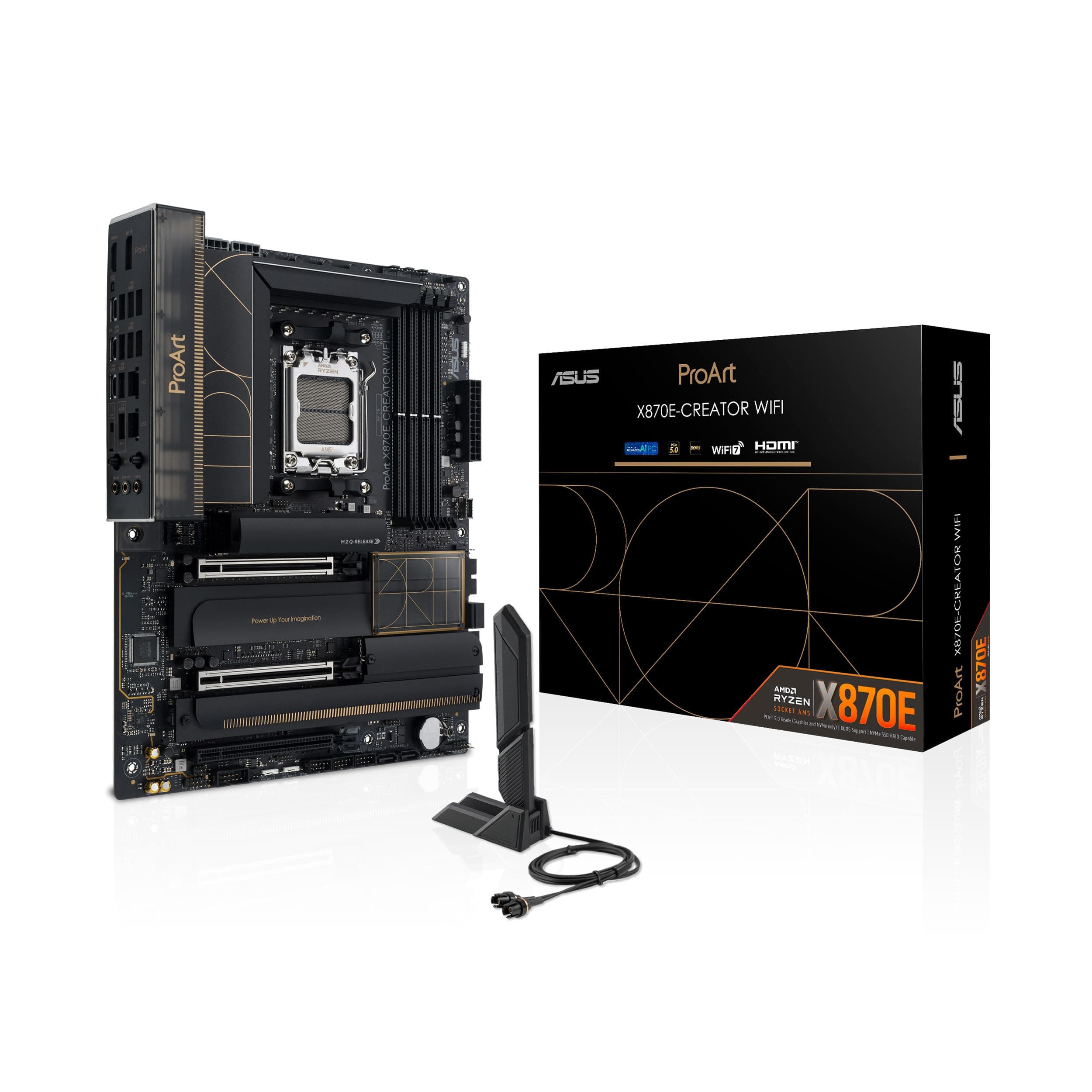 ASUS PROART X870E-CREATOR WiFi – Carte mère Gaming AMD Ryzen AM5 X870 ATX (DDR5, 16+2+2 DrMOS, PCIe 5.0, 4 x M.2, USB4, 10 GB & 2.5 GB LAN, HDMI, WiFi 7, Aura Sync RGB)