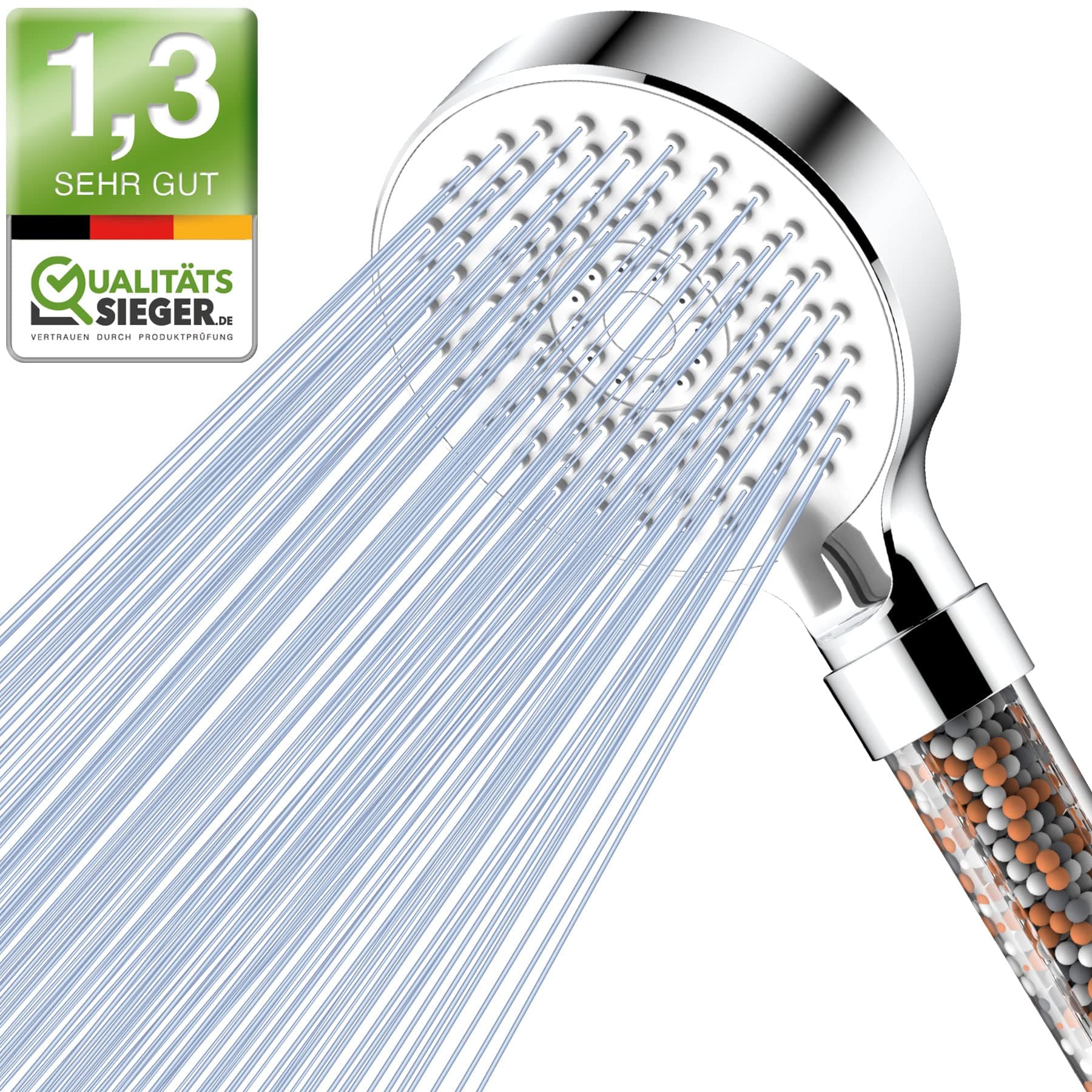 Magichome Alcachofa de Ducha Alta Presión,Alcachofa de Ducha con Filtro 5 Tipos de Chorros, Cabezal Ducha de Ahorro de Agua y Aumento de Presión con Filtración de 3 Capas y Piedras (Blanco)