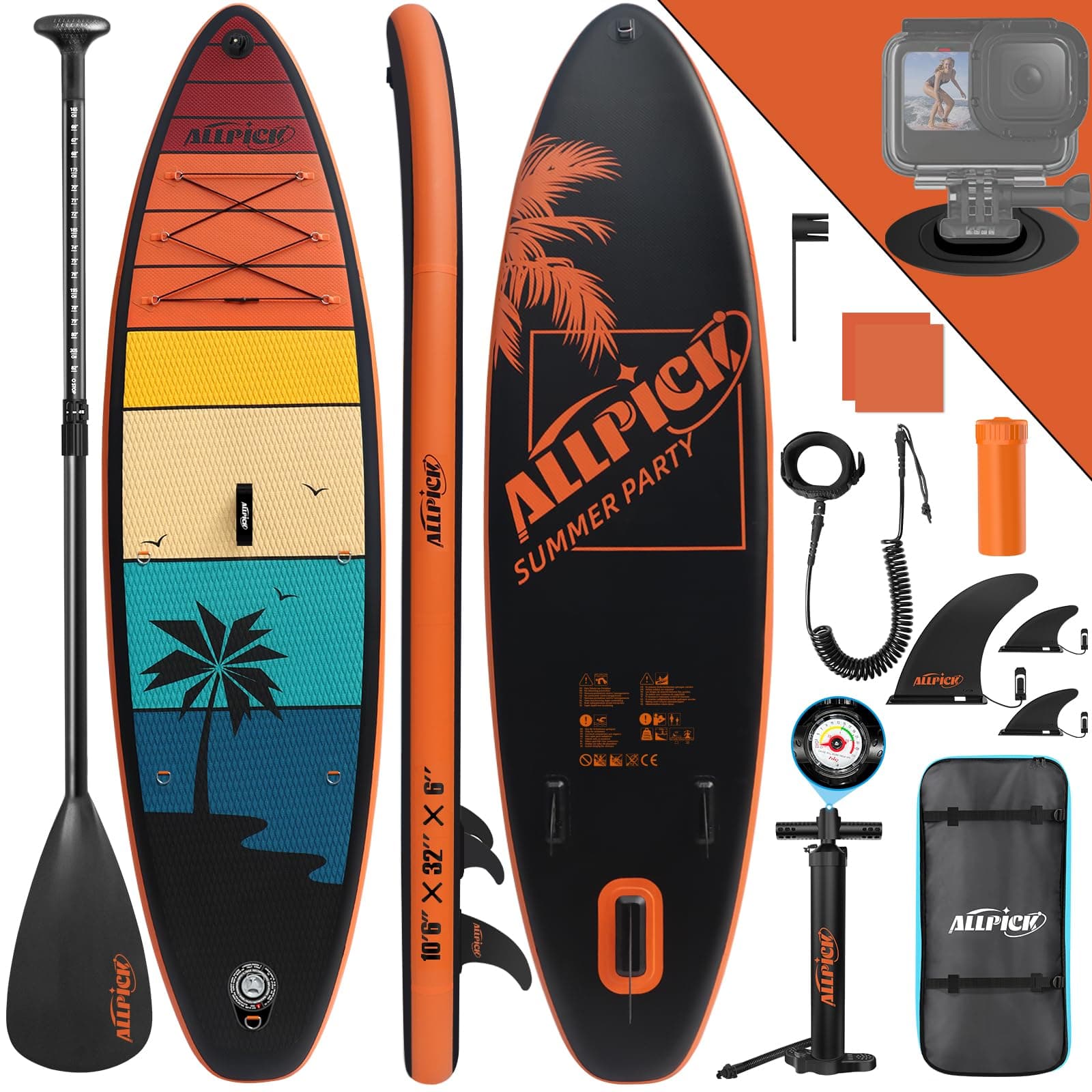 ALLPICK Tabla Paddle Surf Hinchable, Stand Up Paddle Board Sup, Tabla Padel Surf 320 cm, Soporte Universal para Cámara, Paleta Ajustable, Principiantes y Avanzados, 200 kg