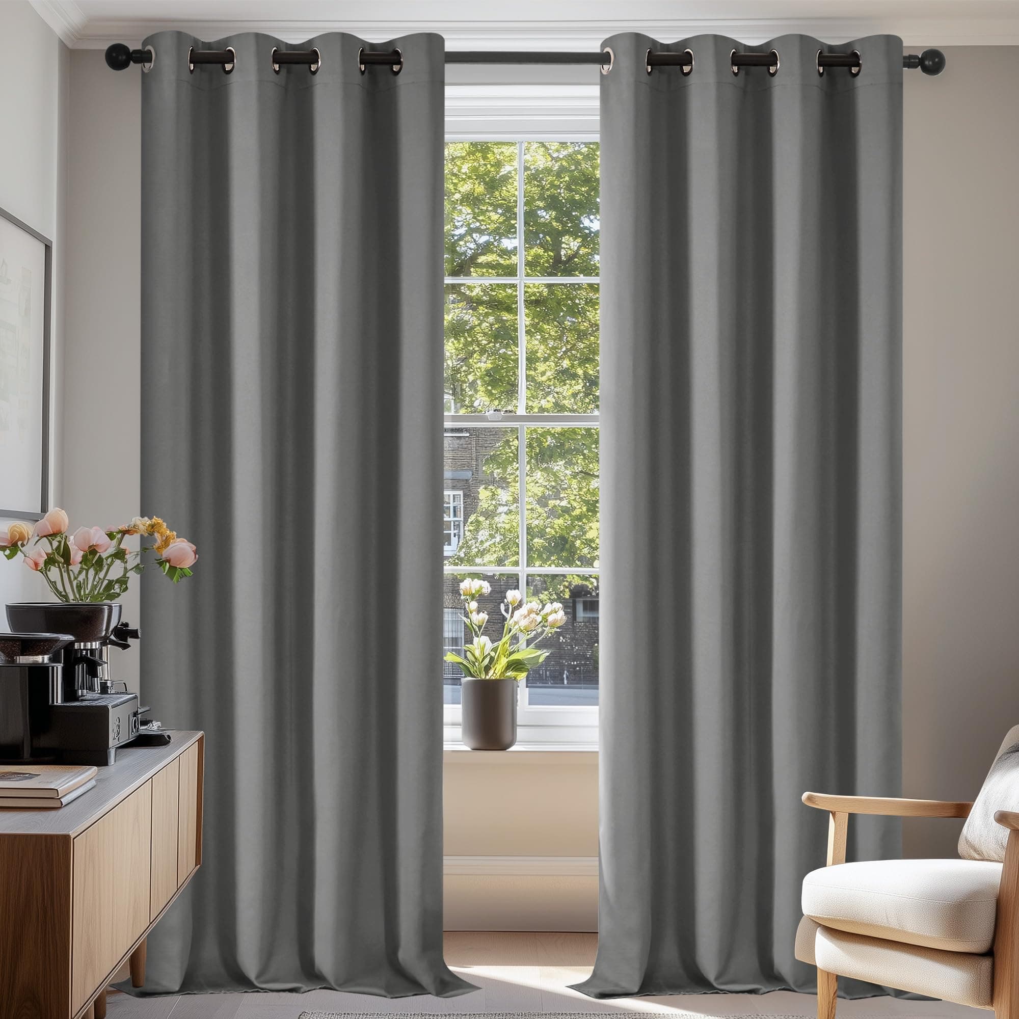 Deconovo Tende Oscuranti per Interni 2 Pezzi 260 CM Altezza, Termiche Isolanti, Anti-Rumore, con Anelli, Ideali per Camera da Letto e Soggiorno, 140x260 CM, Grigio Chiaro