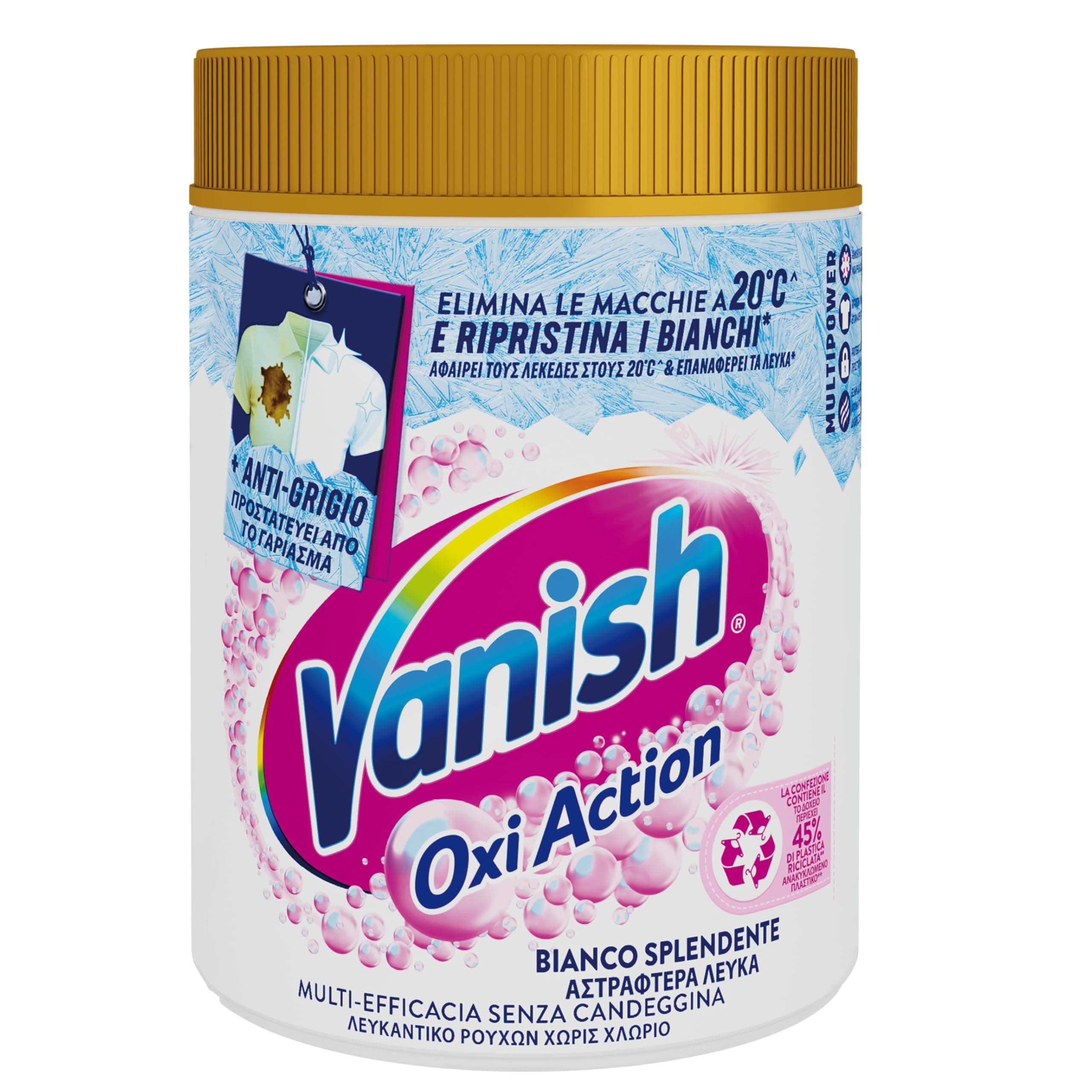Vanish Oxi Action Multipower Polvere Bianco Splendente, Smacchiatore per Capi Bianchi, 1 Confezione da 1Kg per Bucato, Additivo Lavatrice Multiazione senza Candeggina