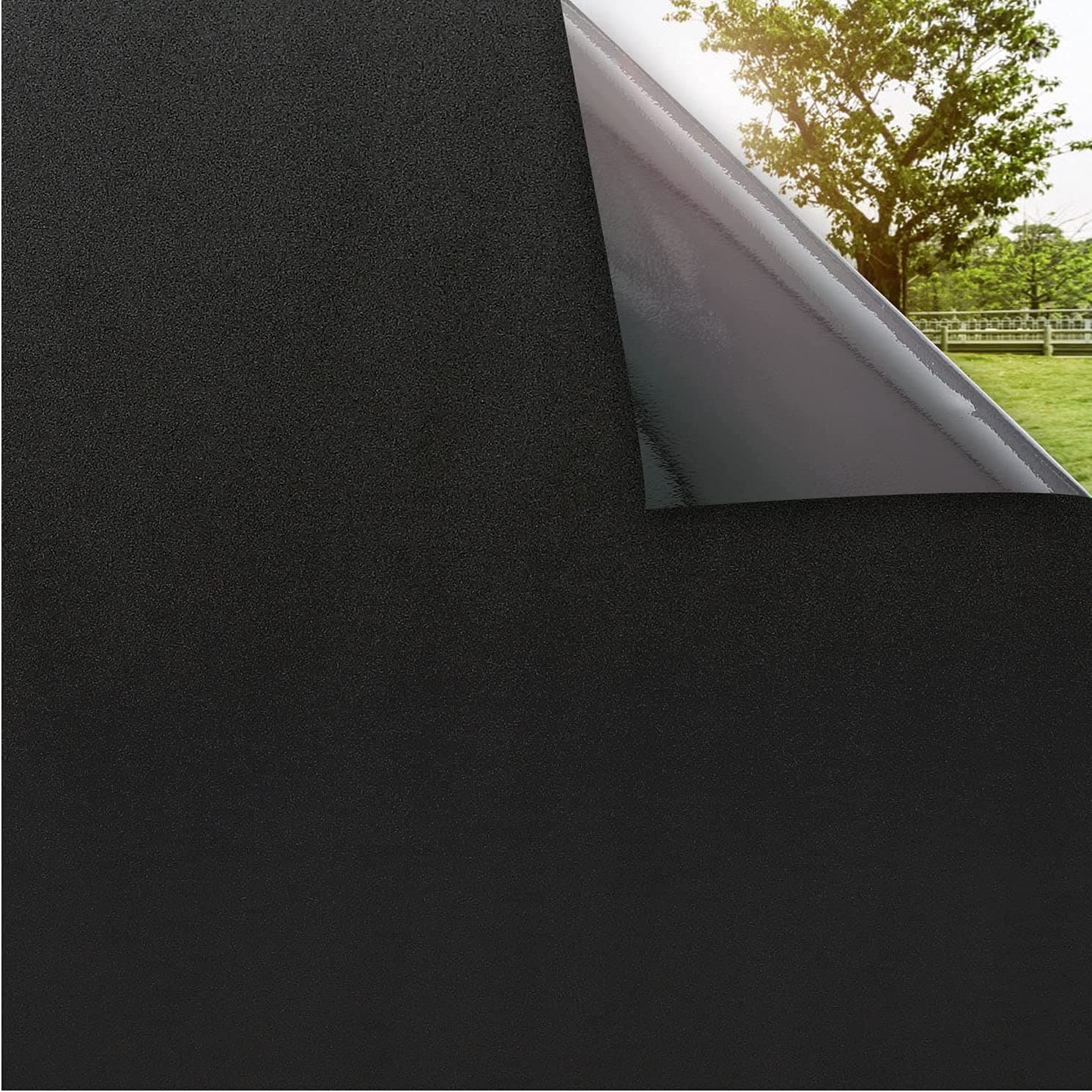 rabbitgoo Film Occultant Fenêtre Noir avec Grille Facile à Couper 90x200cm, Film Opaque Fenetre Electrostatique Anti UV Amovible, Brise Vue Fenetre Dépoli pour Sommeil Diurne Chambre Salle de Bain