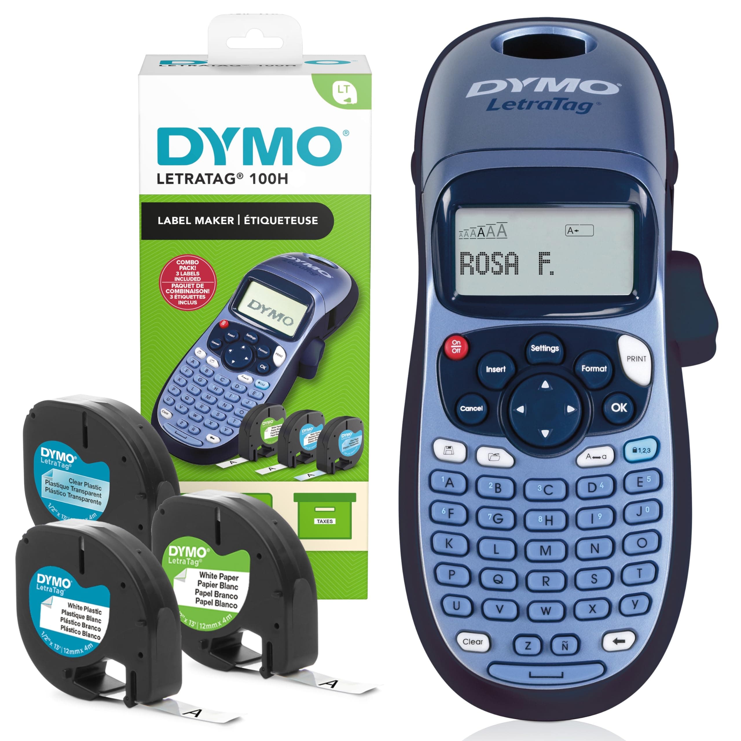 DYMO LetraTag LT-100H Kit de démarrage pour étiqueteuse | Imprimante d'étiquettes Portable | avec étiquettes Blanc, Transparent et en Papier | Idéale pour Le Bureau/Maison | Exclusivité Amazon