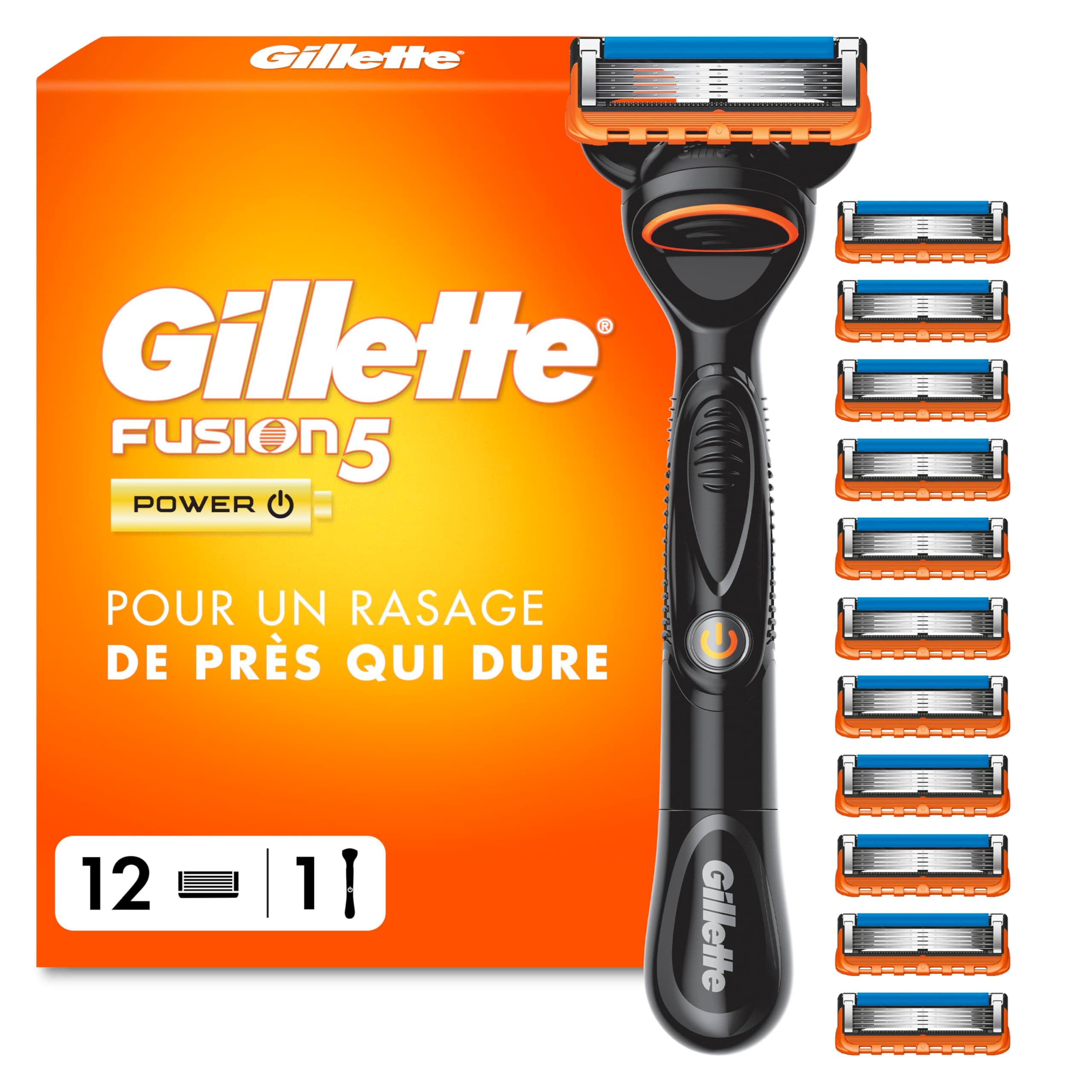 Gillette Rasoir Homme Fusion 5 Power, avec 1 Cartouche, Noir | Manche Réutilisable, Tête de Rechange à 5 Lames en Acier Inoxydable, Garde-Confort à Micro-Lamelles, Rasage Confortable
