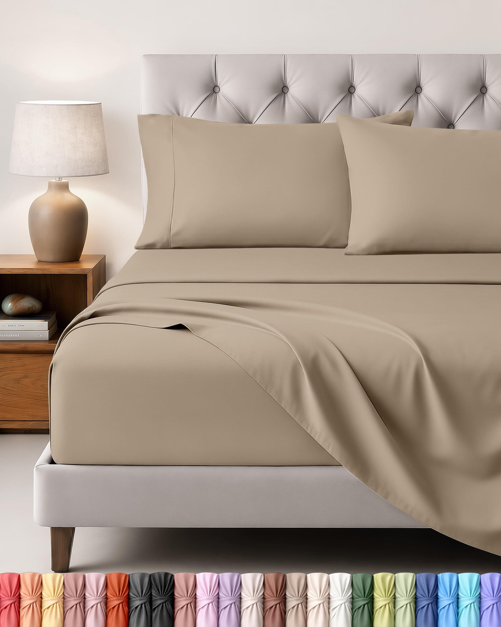 Utopia Bedding Juego de Sabanas 4 Piezas 180x200 - Poliéster Microfibra Cepillada - Oeko-Tex Certificado - Sábana Bajera, Sábana Plana y 2 Fundas de Almohada 50x75 (Cama 180, Arena)