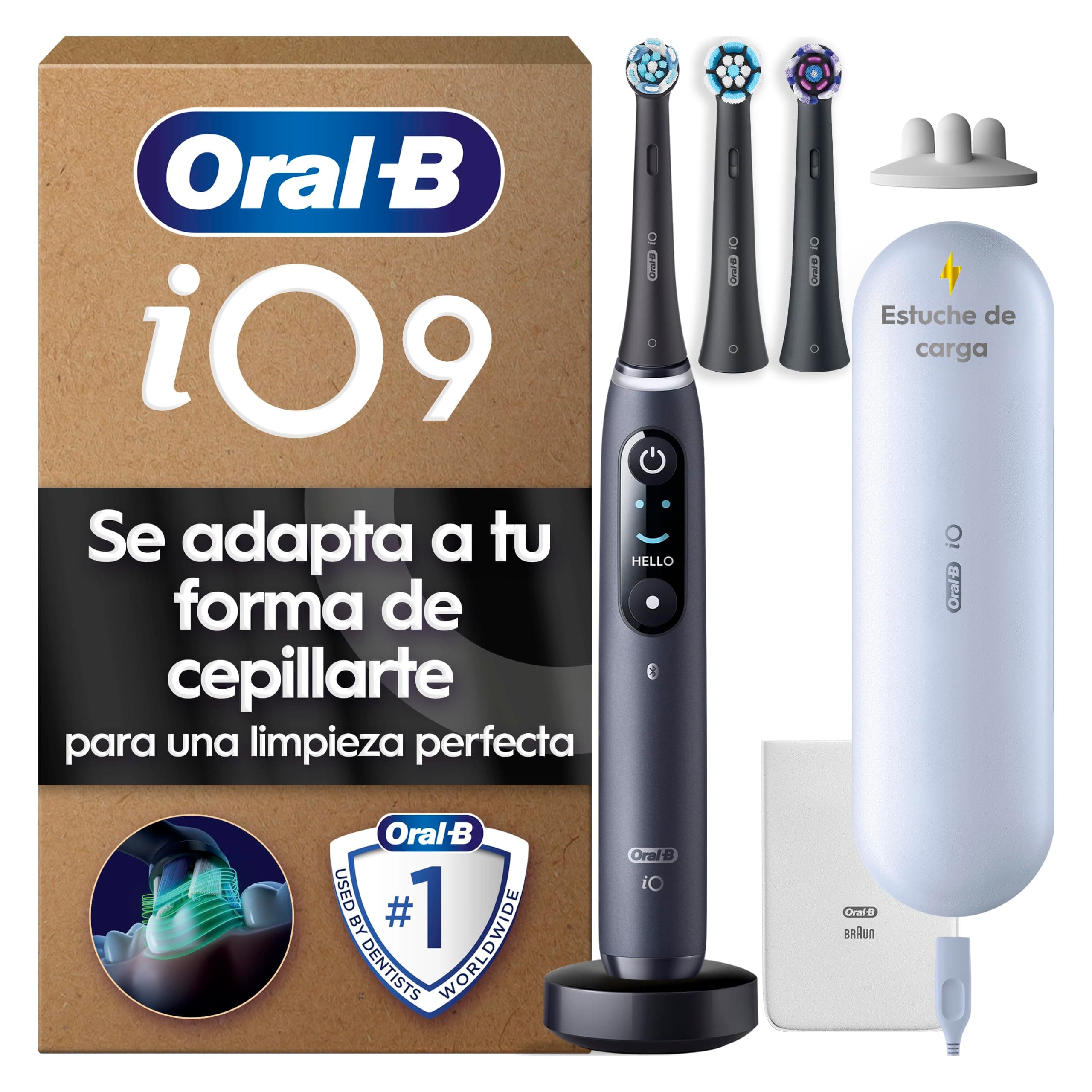 Oral-B iO 9 Cepillo De Dientes Eléctrico Negro, 3 Cabezales, 1 Estuche Cargador De Viaje, Diseñado Por Braun