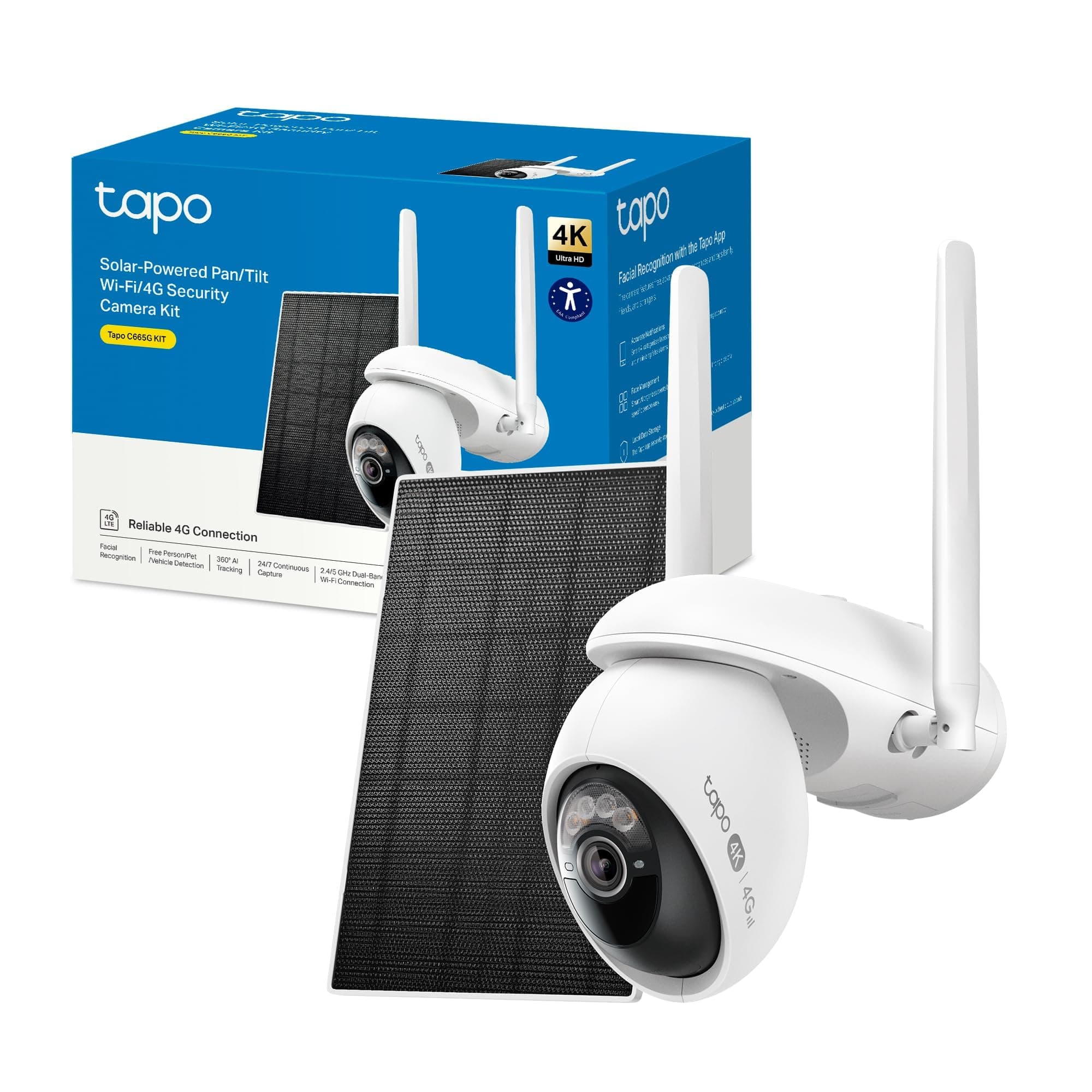 Tapo 4K Camera 4G Exterieur sans Fil Solaire 360° IA intégrée,C665G KIT | Reconnaissance Faciale,Mode AOV Capture 24/7,Vision Nocturne Avancée,Détection humain/animaux/véhicules,Audio Bidirectionnel