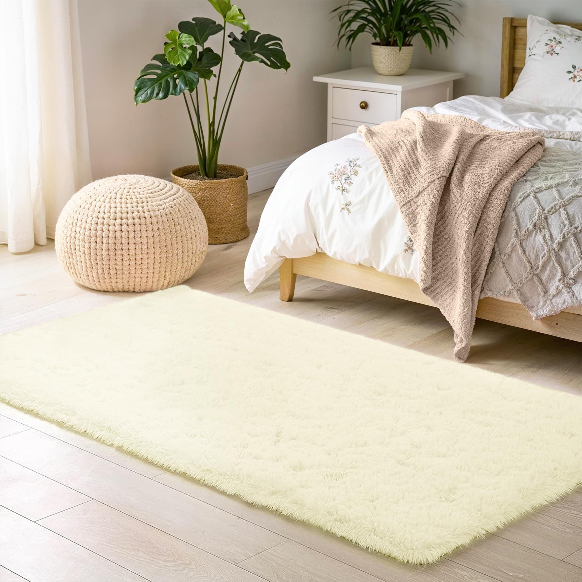 BEIMO Alfombra Pelo Largo, Shaggy Moderna Alfombras Salón, Suave, Antideslizante, No Pierde Pelo Alfombra para Dormitorio, Habitacion, Crema, 80x150cm