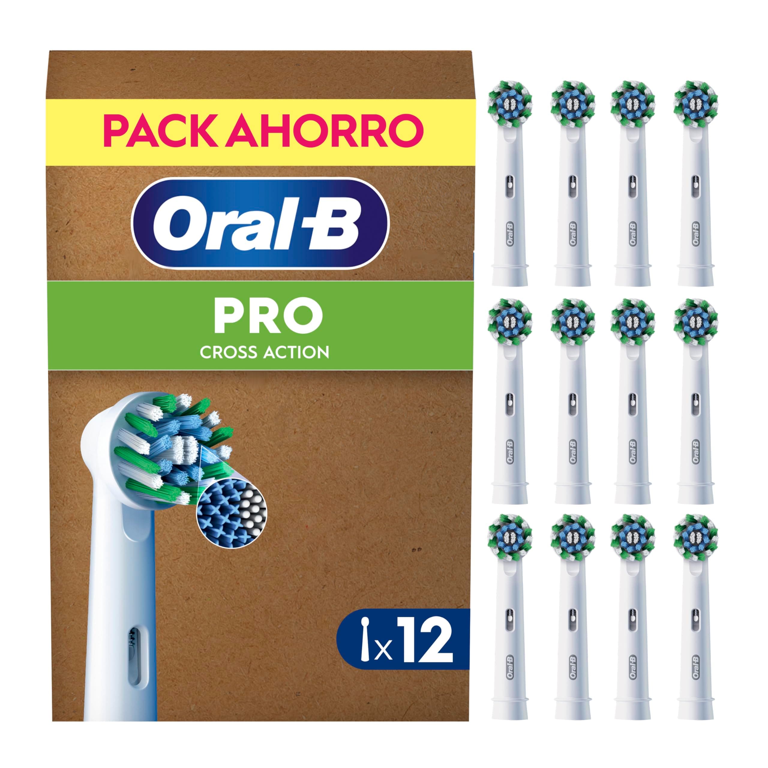 Oral-B Pro CrossAction Cabezales de Recambio Originales, Blanco, Pack de 12 - Recambios para Cepillo de Dientes Eléctrico Oral B Pro, con Indicador de Uso, Eliminación de La Placa Bacteriana
