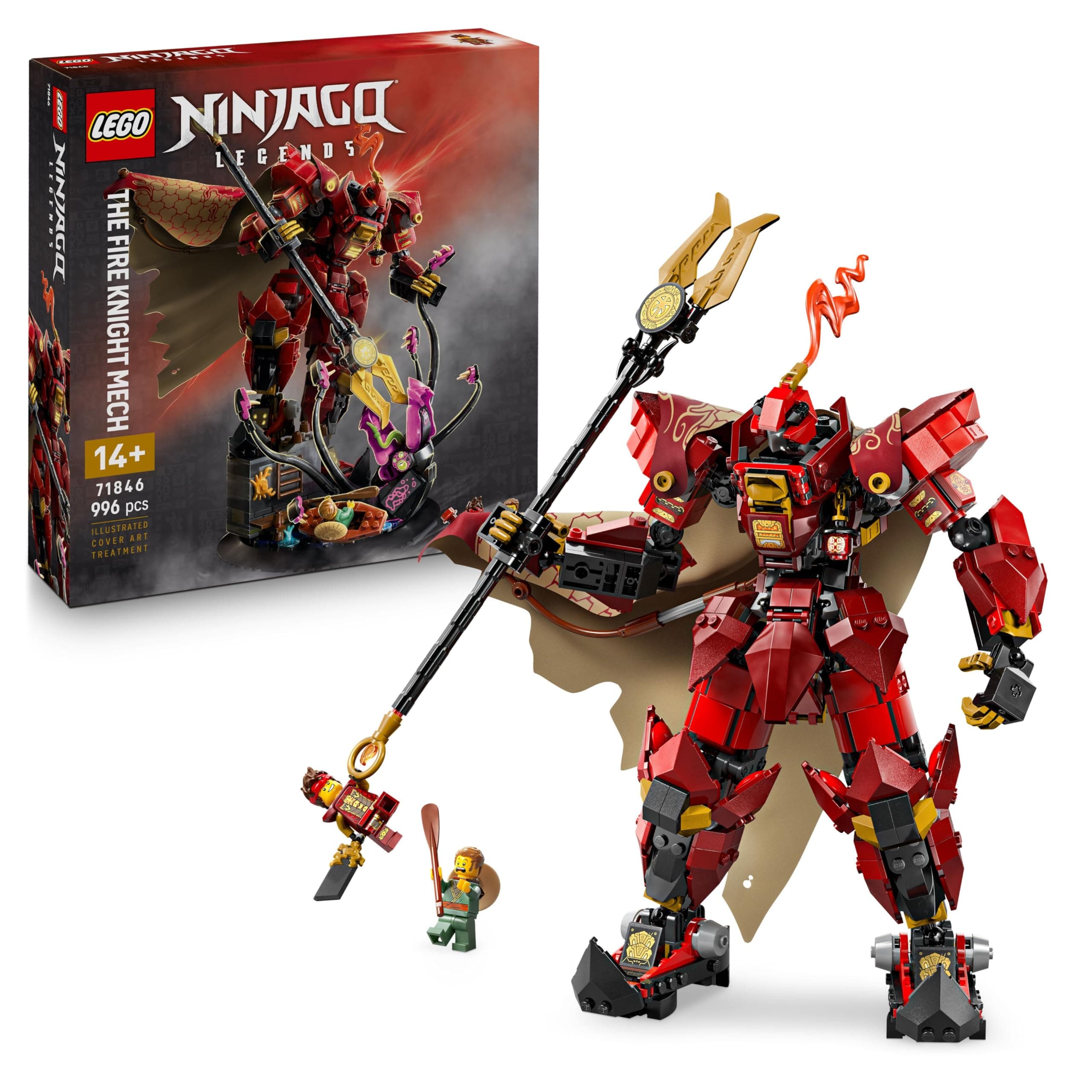 LEGO Ninjago Le Robot du Chevalier de Feu - Jeu de Construction Monstrueux - Figurine Articulée, 2 Minifigurines & Monstre des Mers sur Présentoir - Cadeau d'anniversaire pour Garçon dès 14 Ans 71846