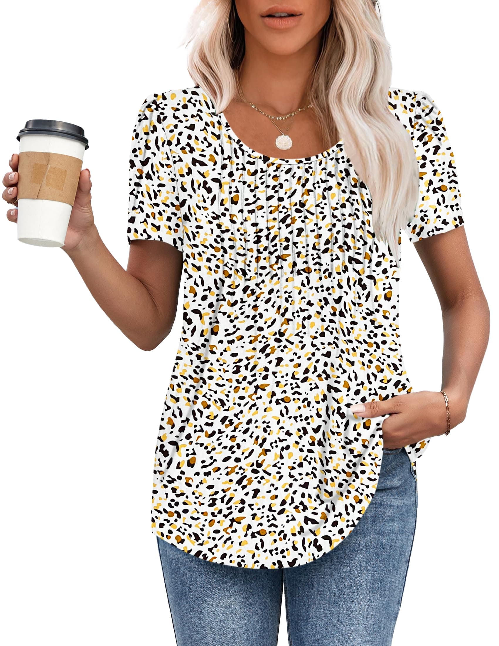 MOLERANI été T-Shirts pour Femmes décontractés T-Shirt Col Rond à Manches Courtes plissé T-Shirt Confort Amples Top