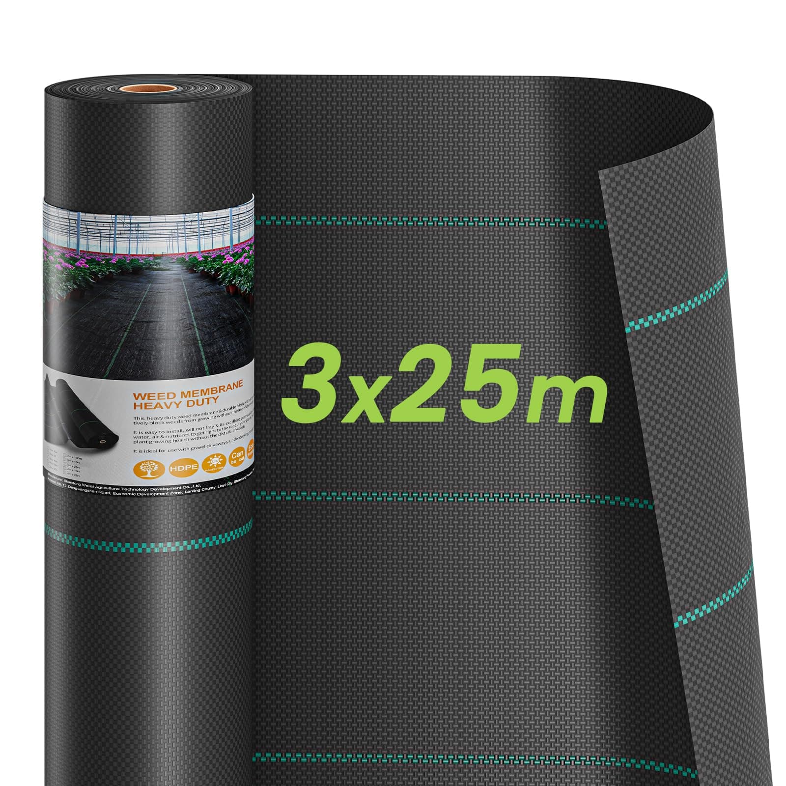 Dripex 3m x 25m Toile de Paillage, Tissu de Lutte Contre Les Mauvaises Herbes, Membrane de Jardin en Fibres de Polypropylène Tissées Anti-UV 90g/㎡, Geotextile, Tissu Perméable à l'eau, Noir