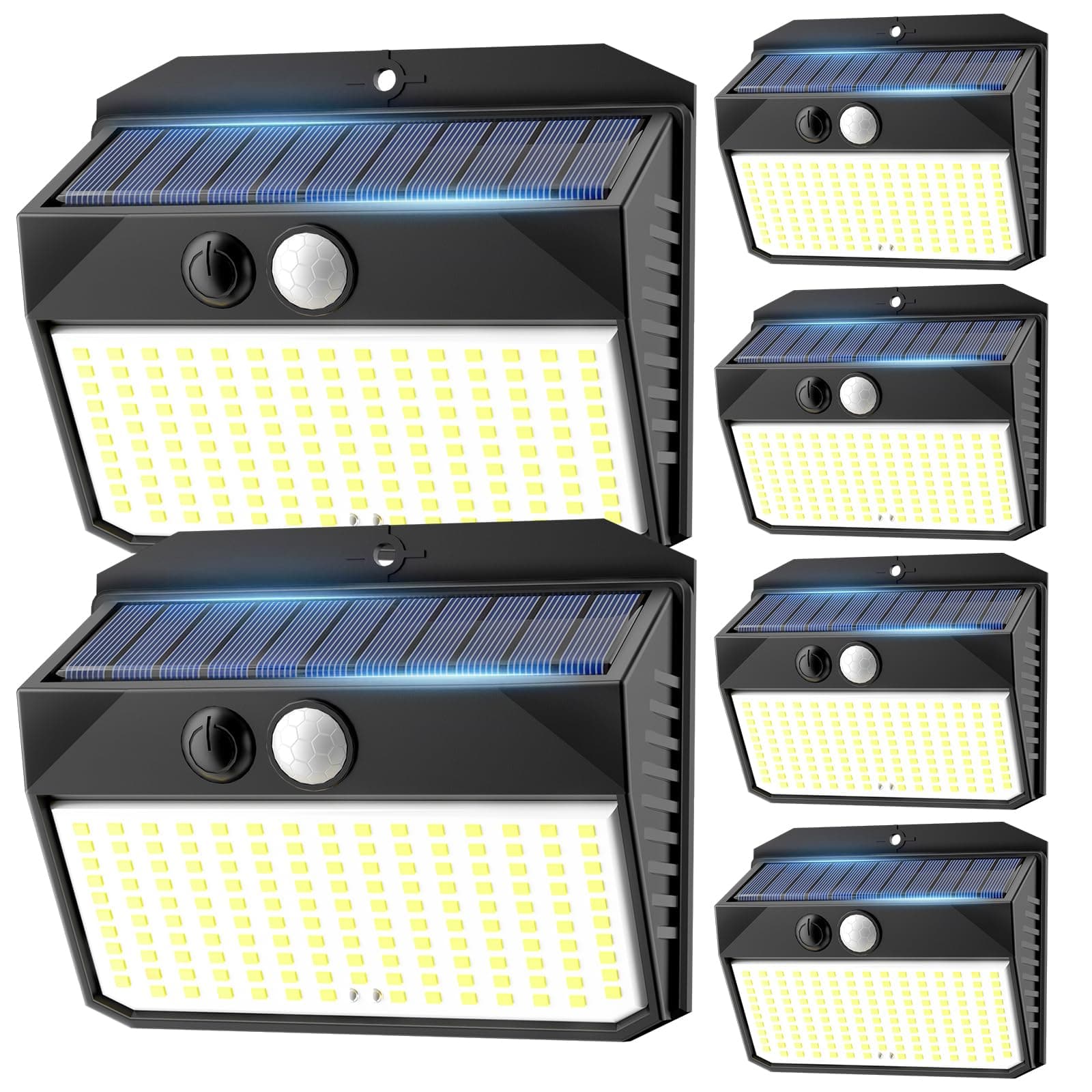 SIGRILL Lampe Solaire Exterieur, Lot de 6 Lumiere Solaire Exterieur avec Détecteur de Mouvement, 150LED Spot Solaire IP65 Etanche Lampe Solaire pour Jardin, Garage, Patio