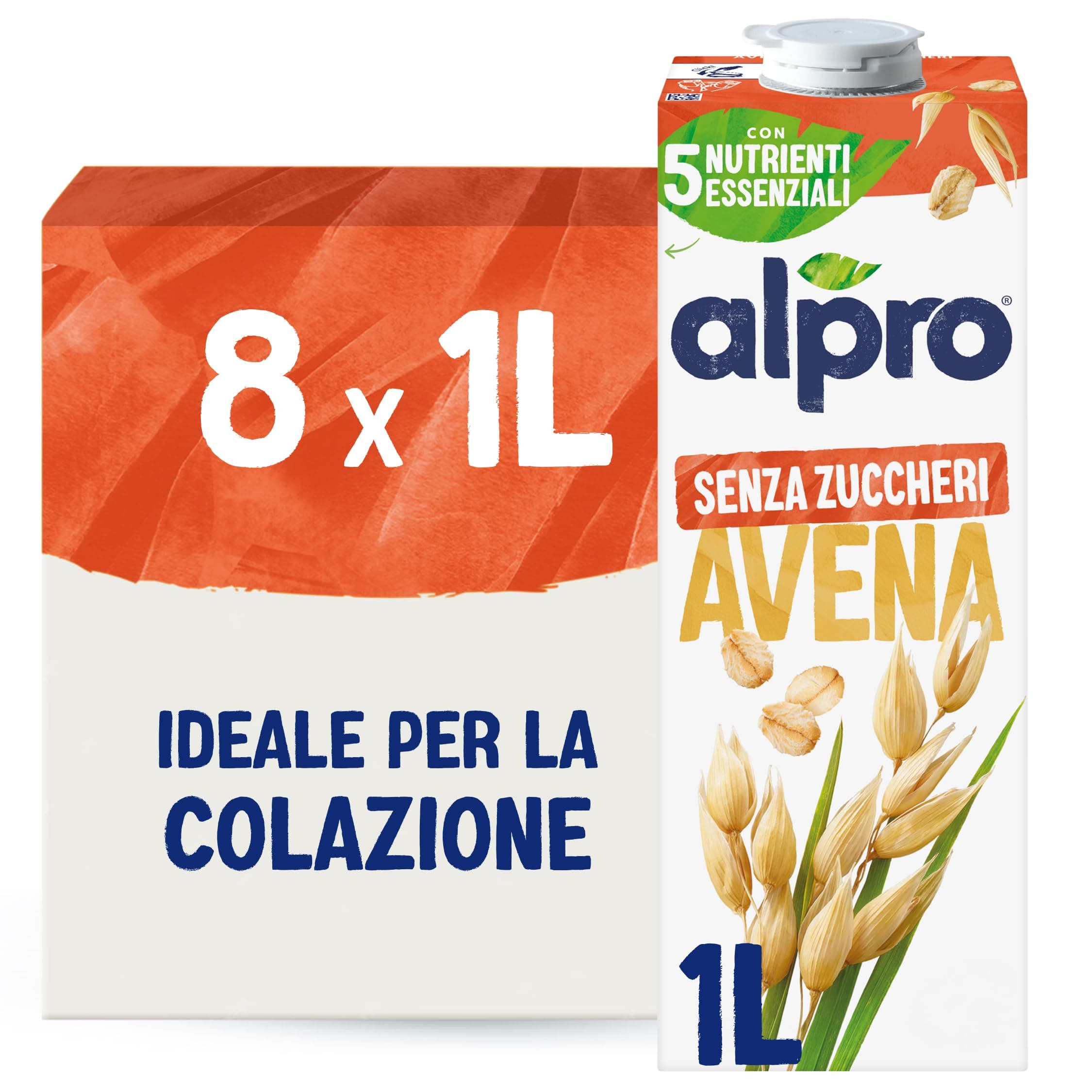 ALPRO SENZA ZUCCHERI, Bevanda all'AVENA, Naturalmente Senza Lattosio, con Vitamine B2, B12 e D2 - 8 confezioni x 1 Litro