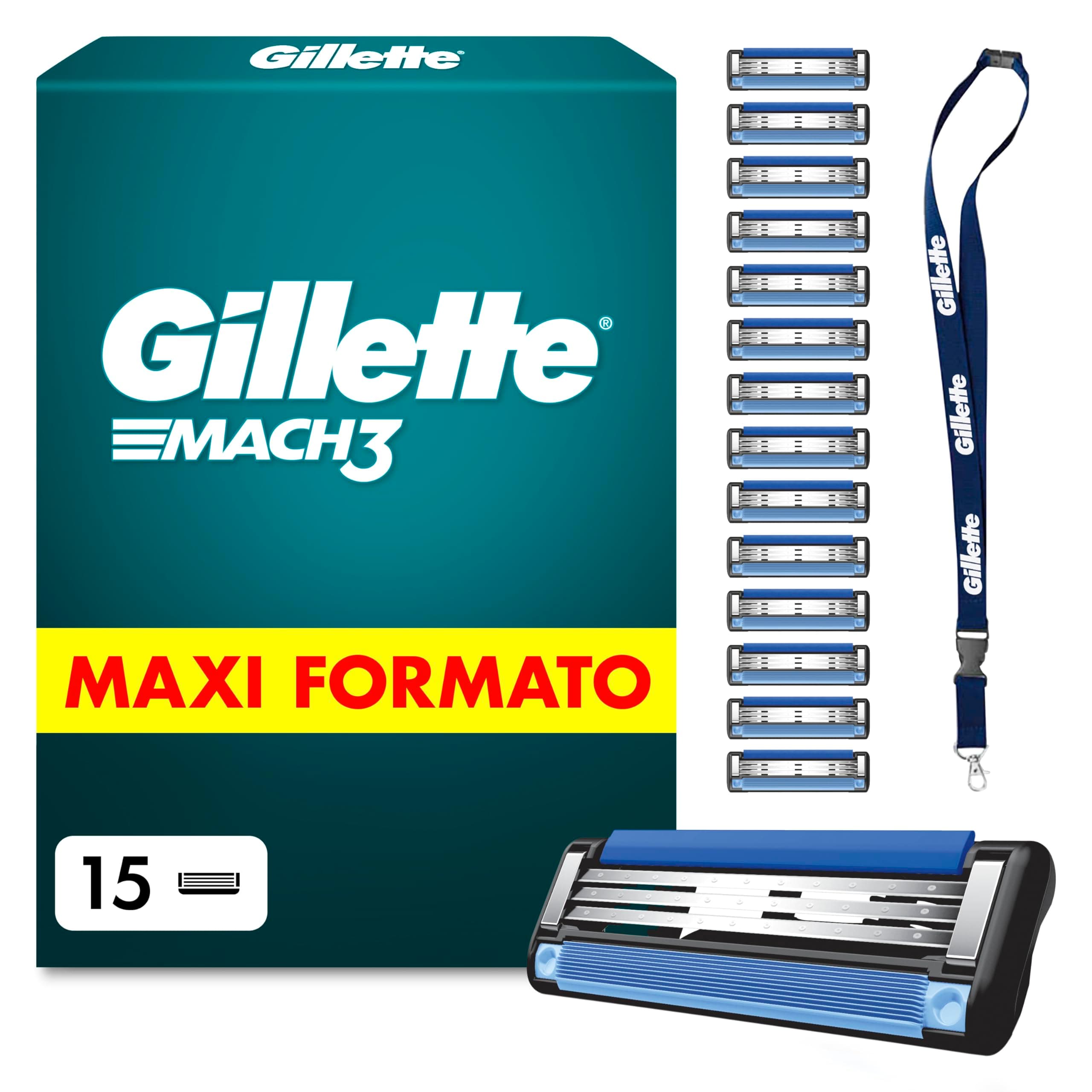 Gillette Mach3 Base 15 Lamette Di Ricambio Per Rasoio Barba Mach 3, Con Striscia Lubrificante Per Una Scorrevolezza Fluida , Lamette Gillette