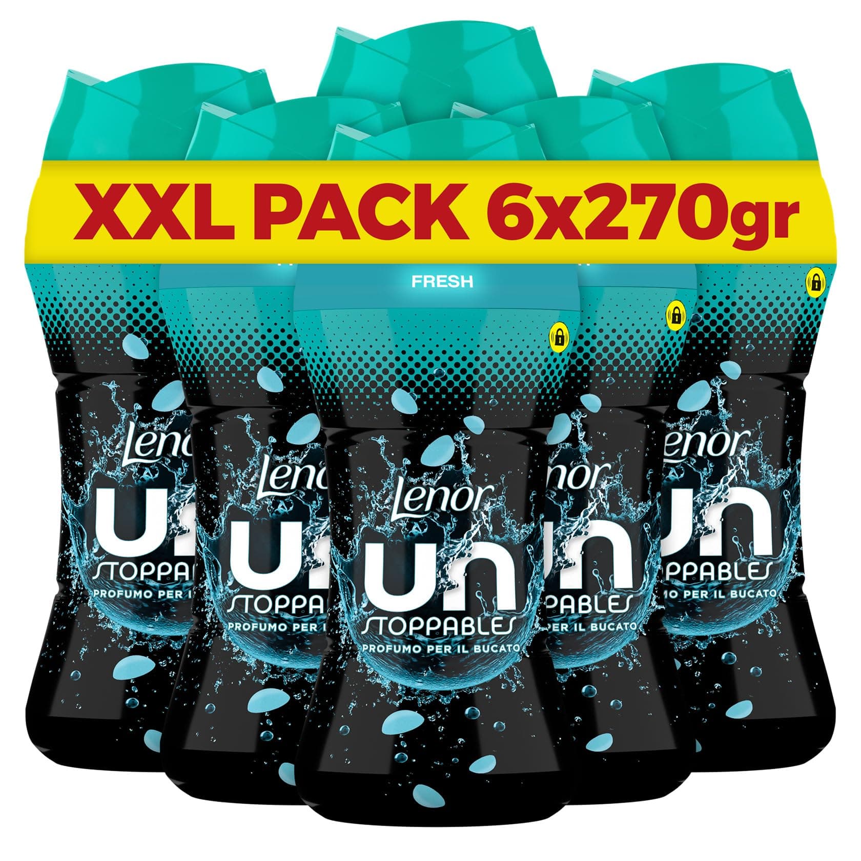 Lenor Profumatore Bucato Lavatrice, Perle Profumate, Unstoppables Fresh, Mega Pacco 6 x 270g, Intensificatore Di Profumo