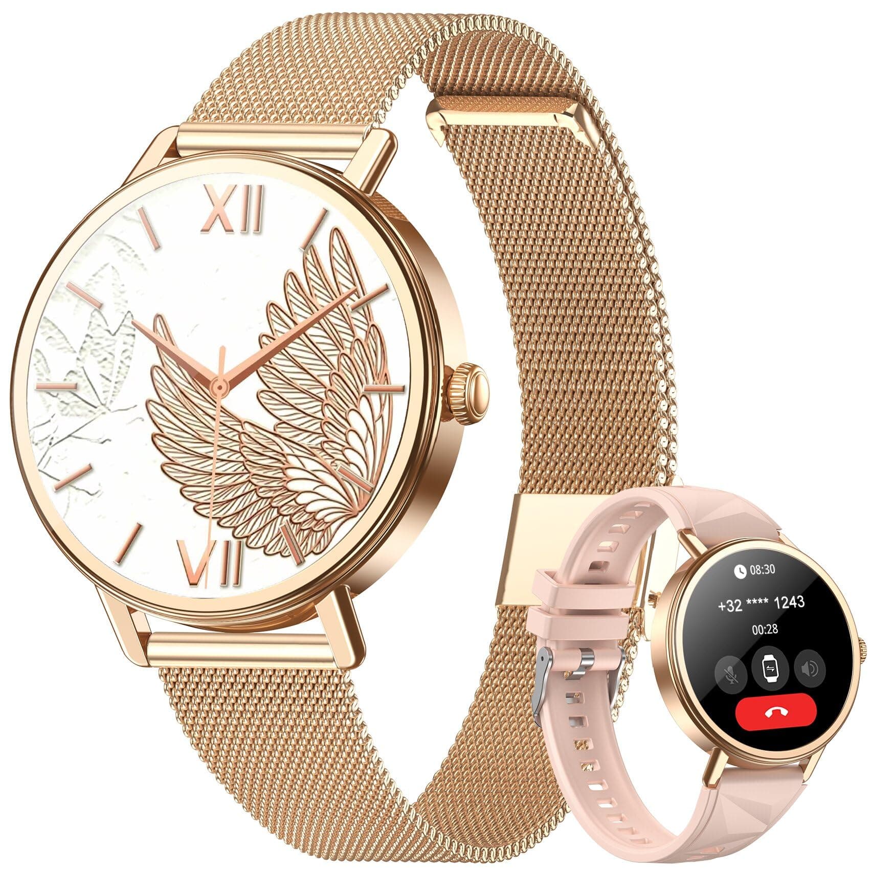 Blackview Smartwatch Mujer- Llamadas Bluetooth y Whatsapp Notificación, 1.26"Reloj Inteligente Mujer- SpO2/Pulsómetro/Monitor de Sueño, Pulsera Actividad- 100+ Modos Deportivos, Reloj para Android iOS