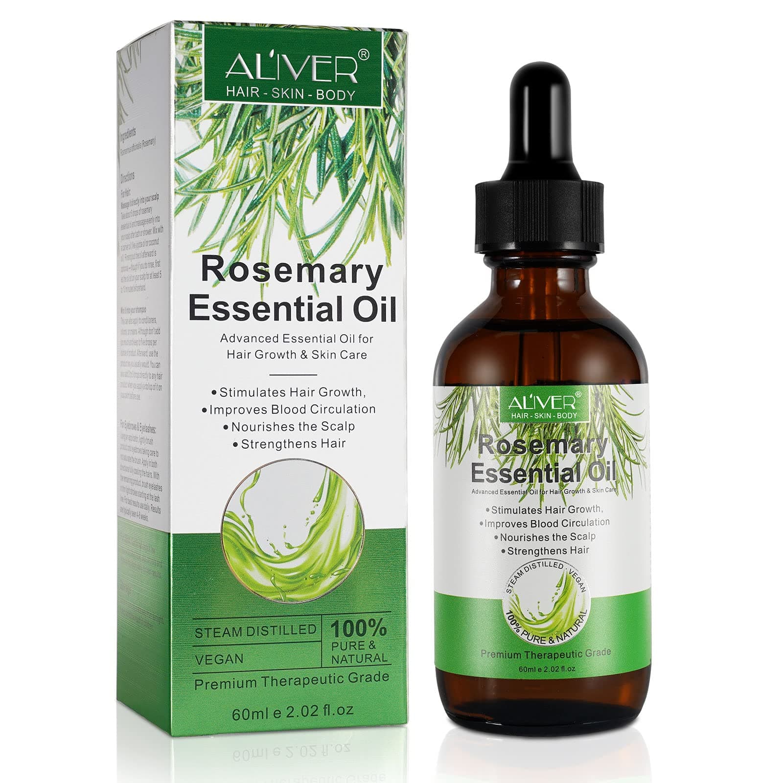 Olio Essenziale Di Rosmarino Per La Crescita Dei Capelli - 100% Puro Biologico Per Sopracciglia E Ciglia, Cura Della Pelle, Nutre Il Cuoio Capelluto, Stimola La Crescita Dei Capelli 60Ml