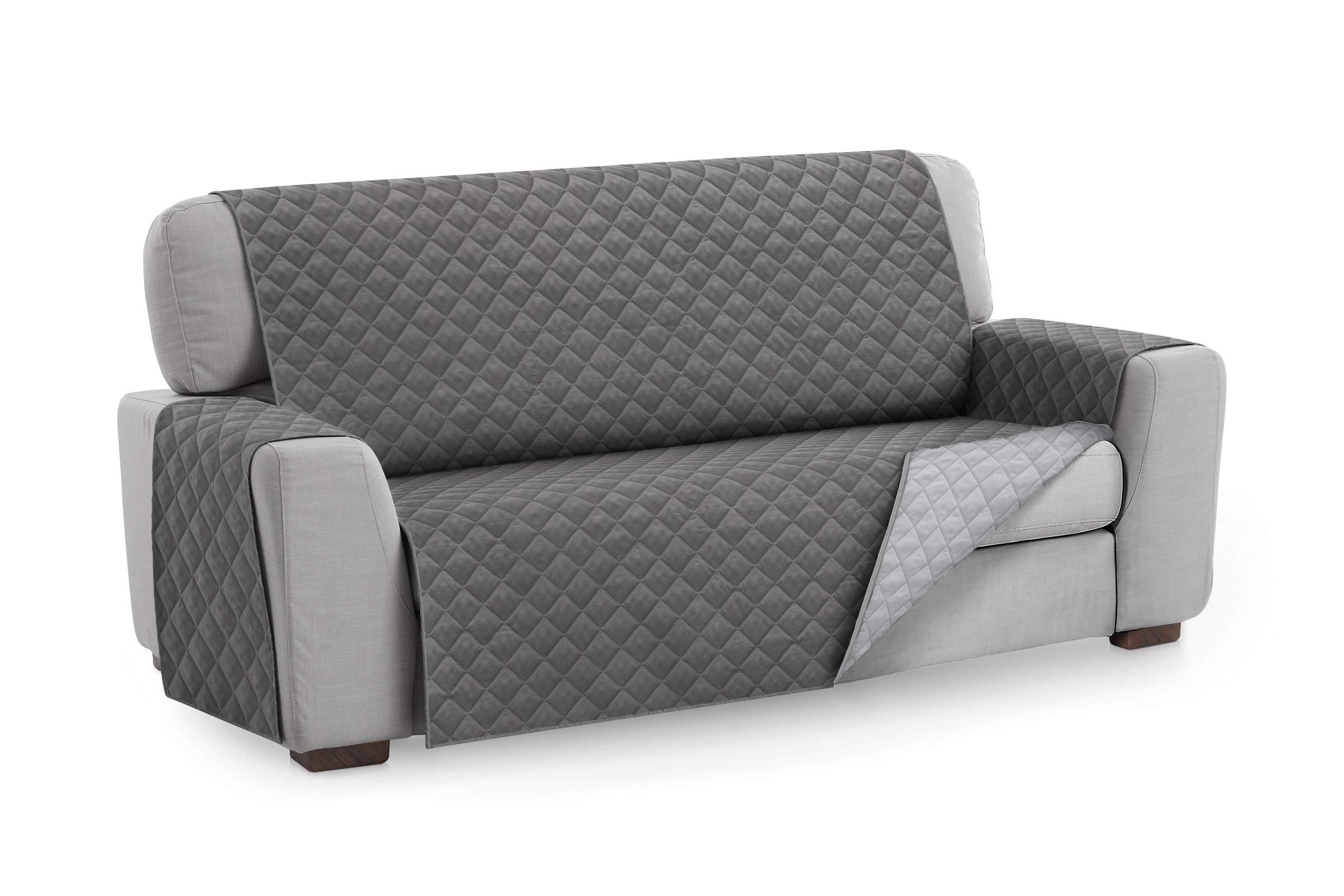 Textilhome Funda Cubre Sofá Malu, Sofas de 3 Plazas(160 cm), Protector Acolchado Reversible Universal, Ideal para Mascotas, Resistente a Arañazos y Pelos, Color Gris