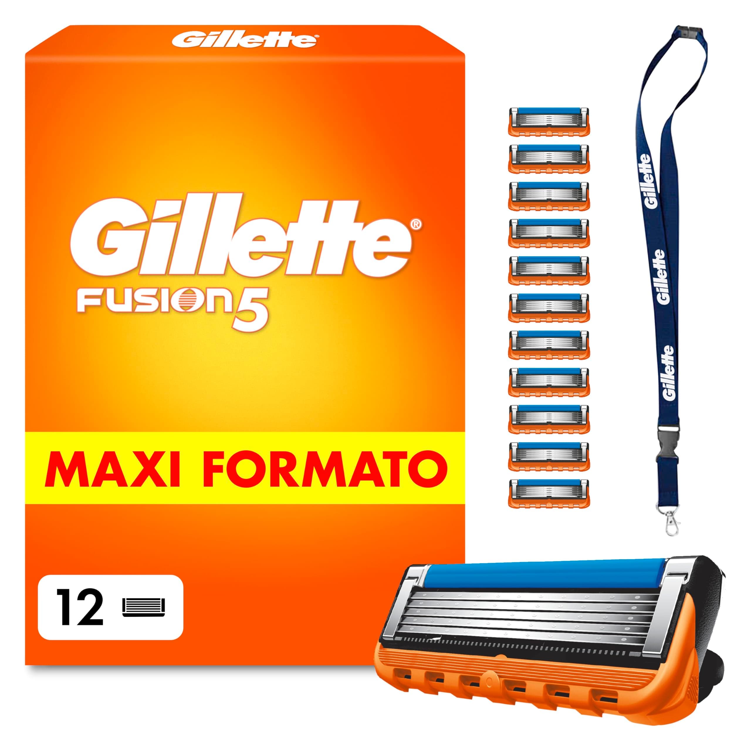 Gillette Fusion5 12 Lamette Fusion 5 di Ricambio per Rasoio Barba Manuale, con Striscia Lubrificante per Scorrevolezza Fluida e 6 Lame per Rasatura Profonda e Duratura