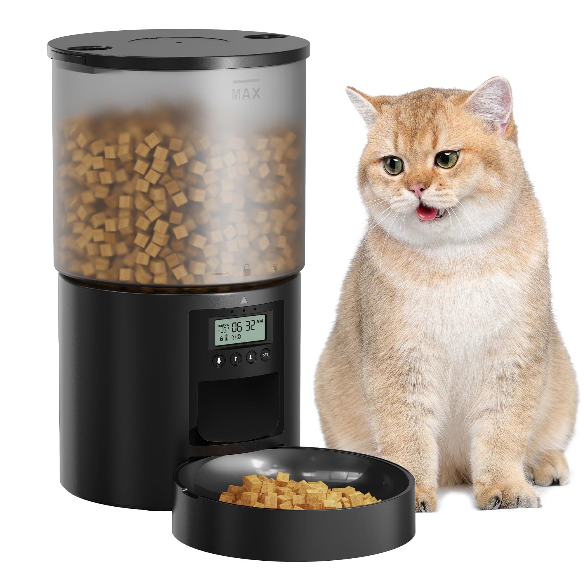 Distributore Automatico Cibo Gatti: Dispenser Crocchette Gatto con 10S Registrazione - Dosatore Crocchette per Cani con Orari di Mangiatoia Personalizzati 1-6 Pasti al Giorno Timer Programmabile