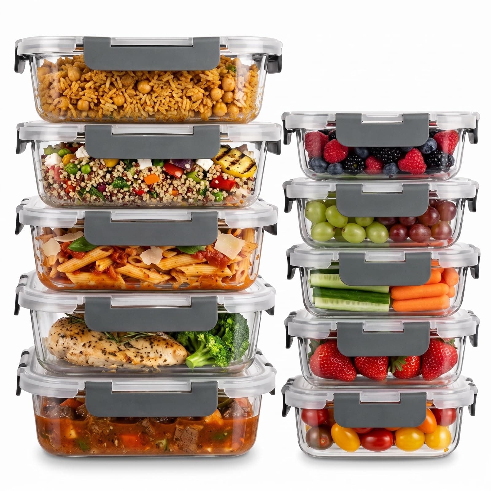 uandu Glasbehälter mit Deckel 20-teilig – Meal Prep Boxen Glas | 10 Behälter, 10 Deckel, Borosilikatglas, Auslaufsichere Frischhaltedosen, Mikrowellengeeignet, Gefriergeeignet