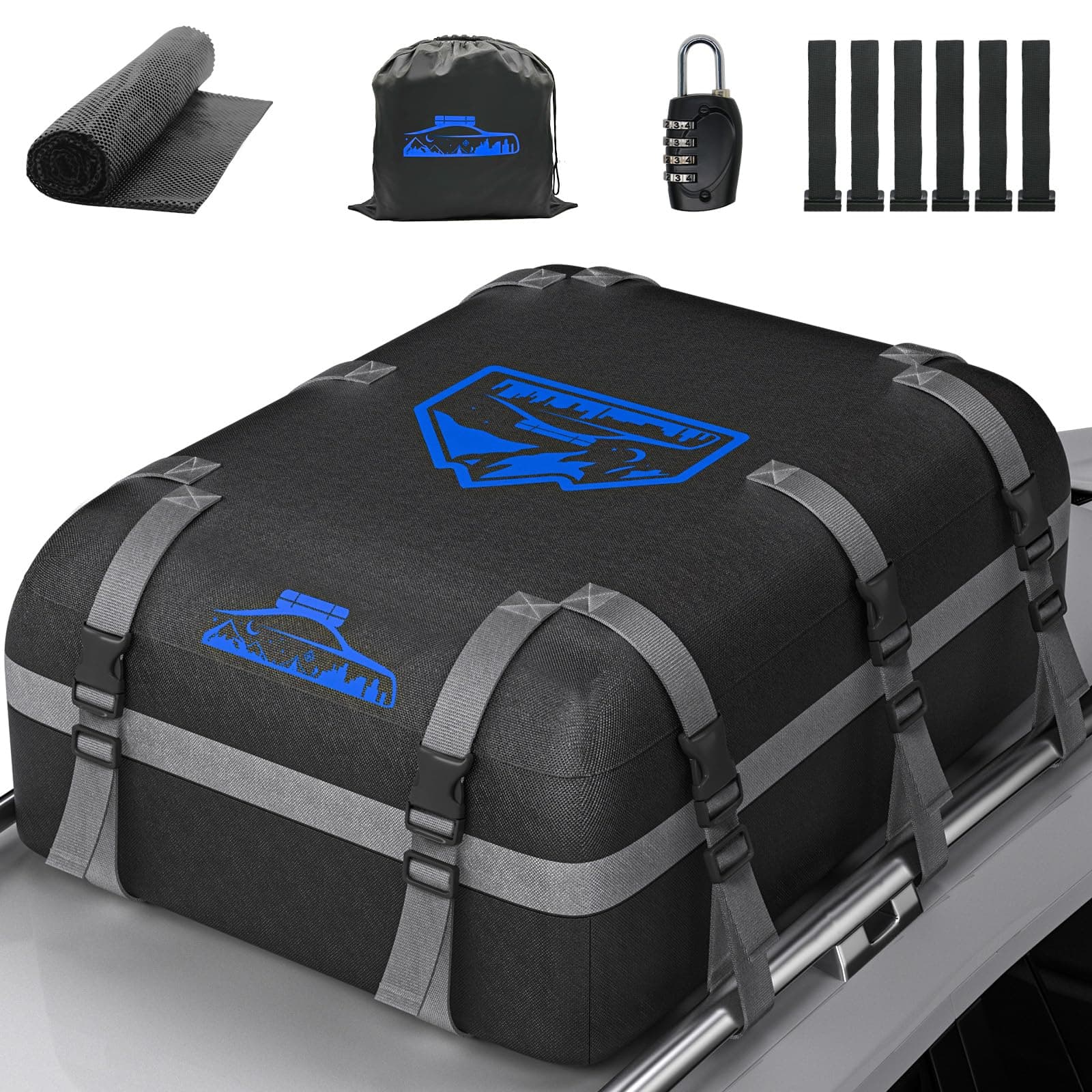 Rymopuey Cofre de Techo 20Cubos/566L, Cofre de Techo Para Coche 1000d Oxford, Cofre de Techo con Almohadillas Antideslizantes y 10 Correas de Sujeción, Pto Para Coches con/sin Portaequipajes