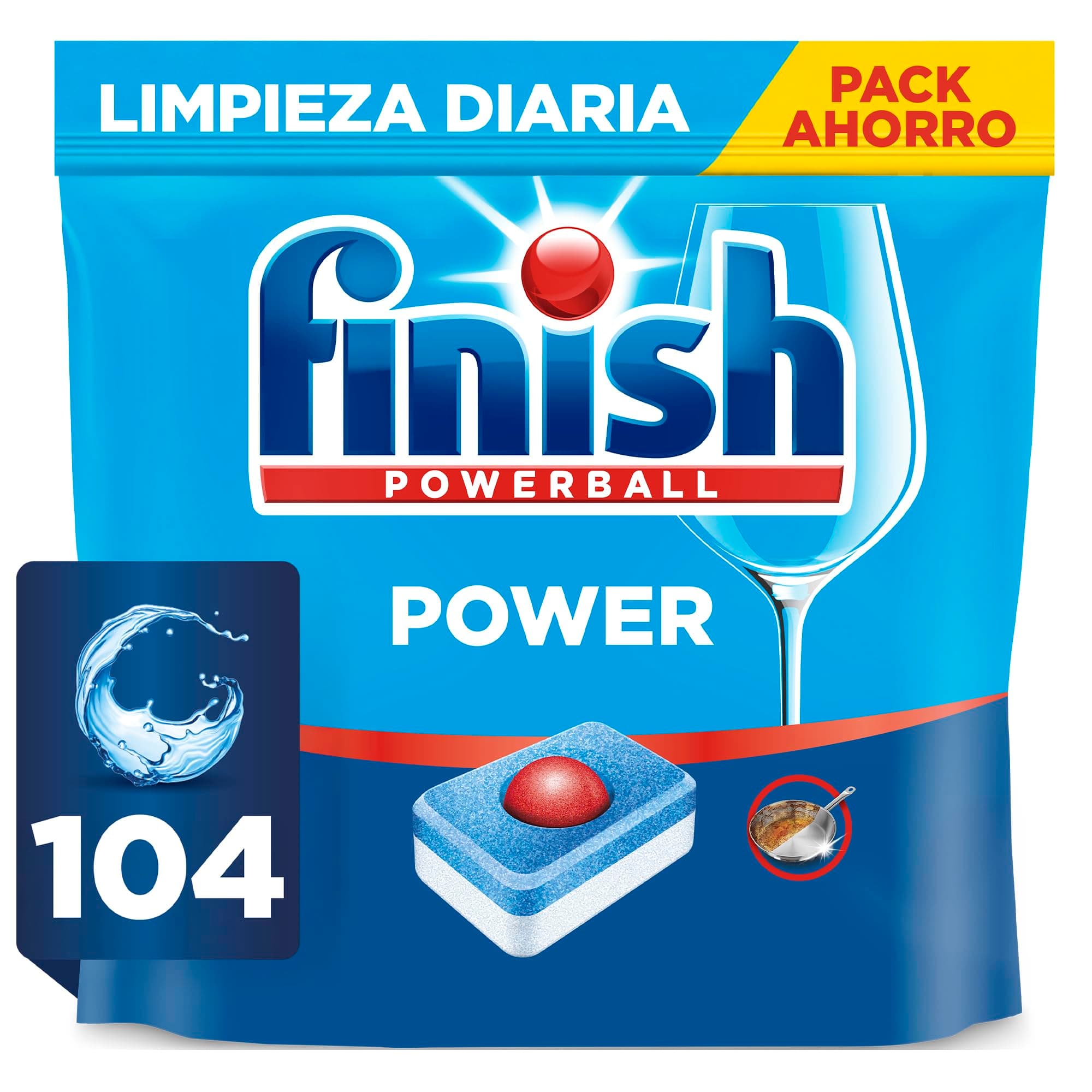 Finish Powerball Power All in 1 Pastillas para el lavavajillas todo en 1 - Pack ahorro 104 pastillas