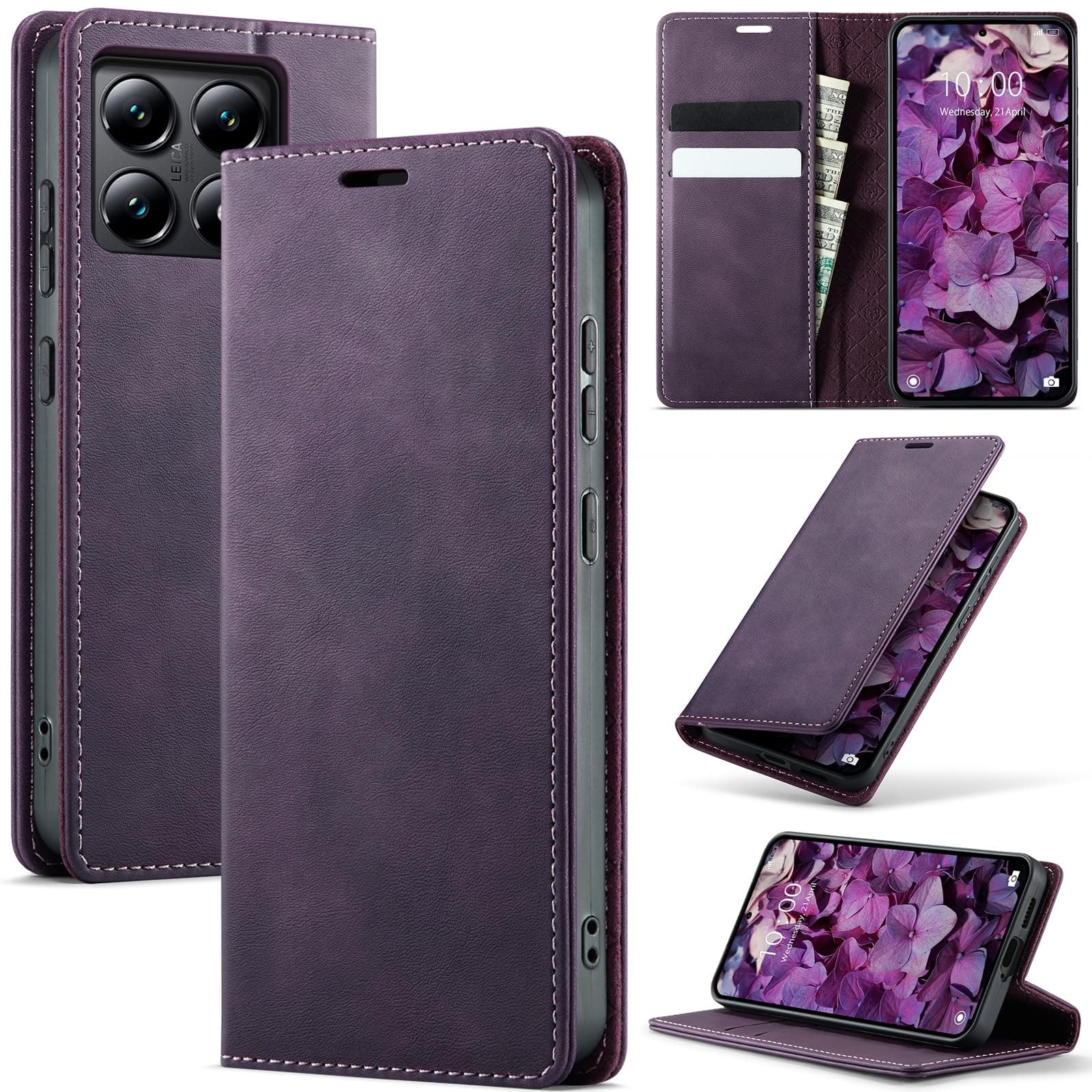 Azororo Coque pour Xiaomi 14T Pro 5G Premium Housse Cuir Protection Pochette Rabat Portefeuille Flip Case Porte Magnétique Coque Étui pour Xiaomi 14T Pro, Violet
