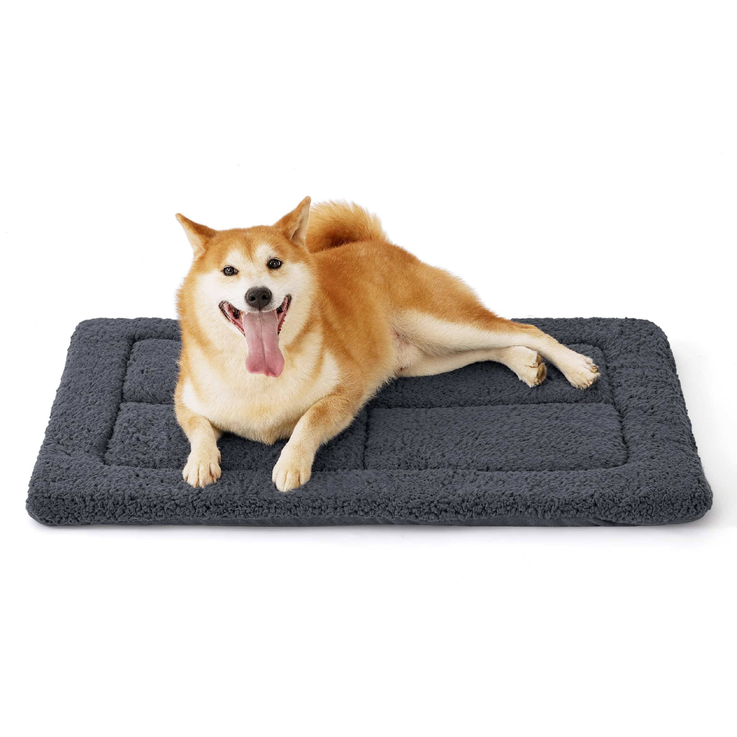 BEDSURE waschbar Hundematte Mittelgroße Hunde - 89x56 cm Hundekissen mittelgroße Hunde mit hochdichter Schaumstofffüllung, Sherpa-Plüsch waschbar Hundematratze, dunkelgrau
