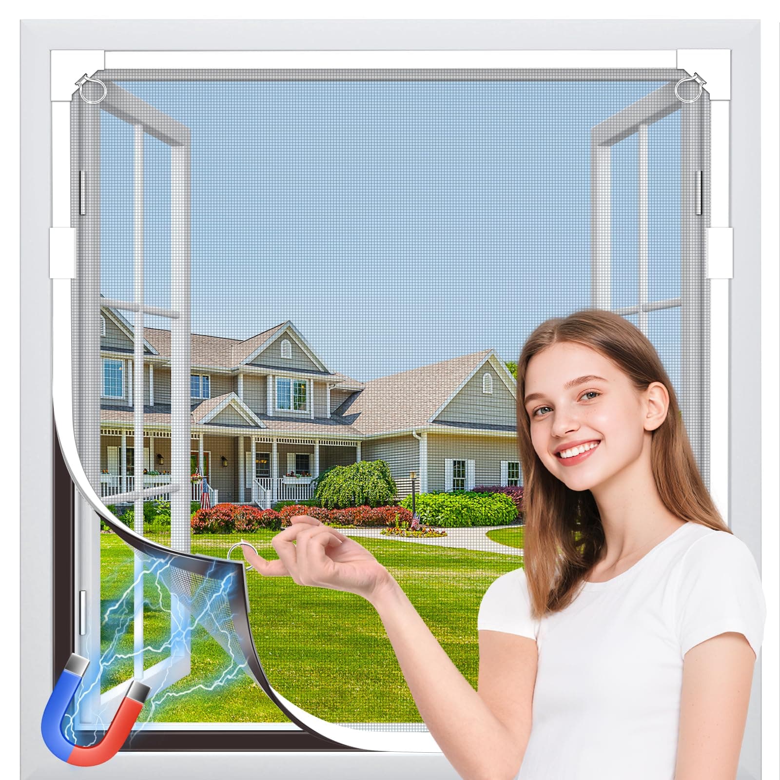 MLEJU Mosquitera Ventana Magnética, 140x150 cm Fibra de Vidrio Premium, Protección Antimosquitos, Fácil Instalación Sin Taladrar, Ajustable Mosquitera Magnetica para Ventana Correderas