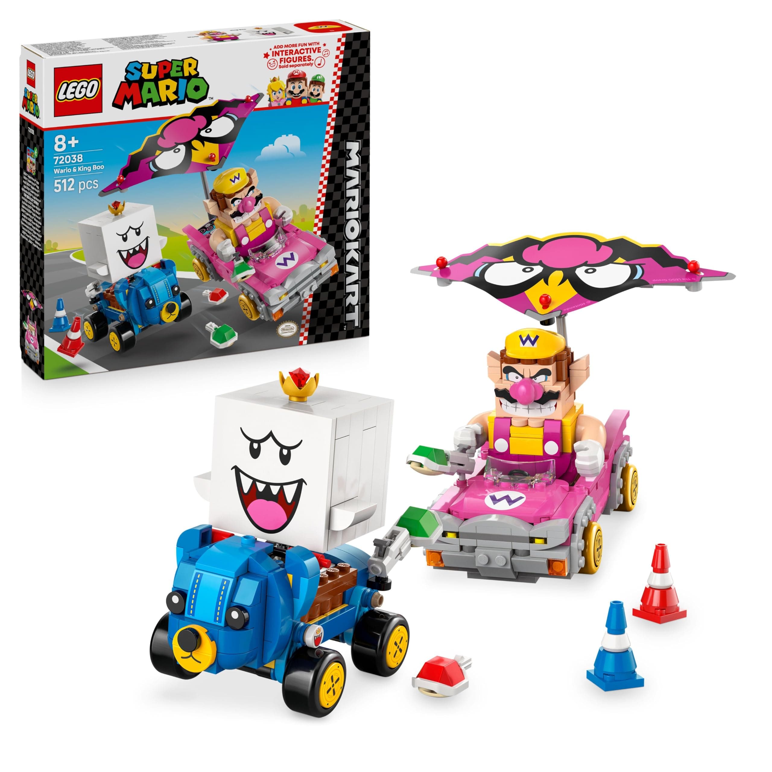 LEGO Super Mario : Mario Kart – Wario et Roi Boo - Jouet Interactif avec 2 Voitures & 2 Figurines - Décoration - Cadeau sur Le Thème des Jeux Vidéo pour Garçon ou Fille dès 8 Ans 72038