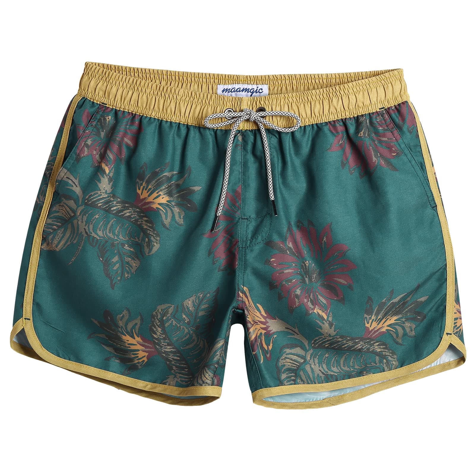 maamgic Costume Uomo Mare Vintage Asciugatura Rapida Costume da Bagno Pantaloncini Corto Swim Trunks con Fodera Rete e 3 Tasche