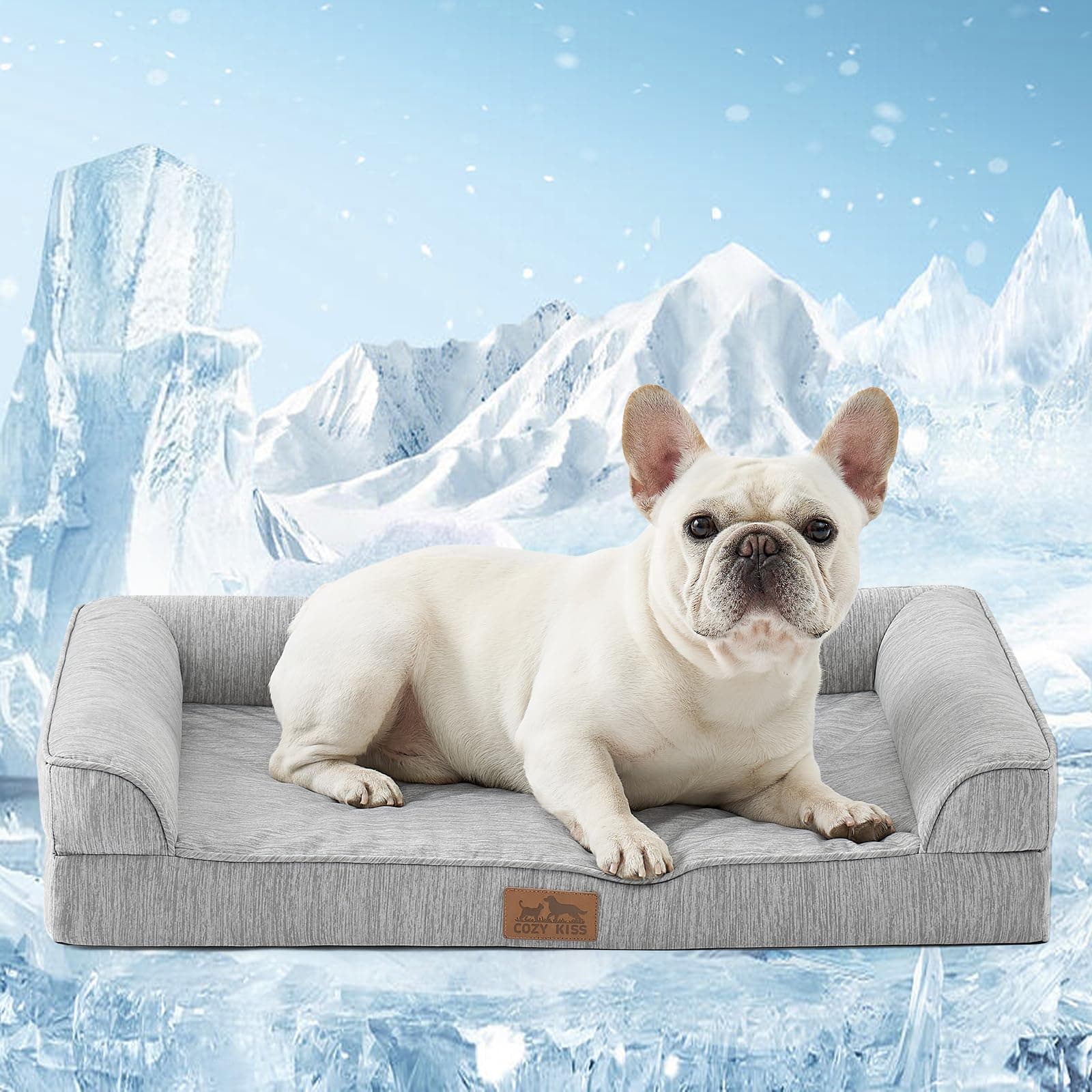 COZY KISS Cama Refrigerante Ortopédica para Perros Medianos 76x51x15 cm - Sofá Ergonomico para Perros con Funda Desenfundable y Lavable & Espuma de Alvéolos, Impermeable, Gris Plateado