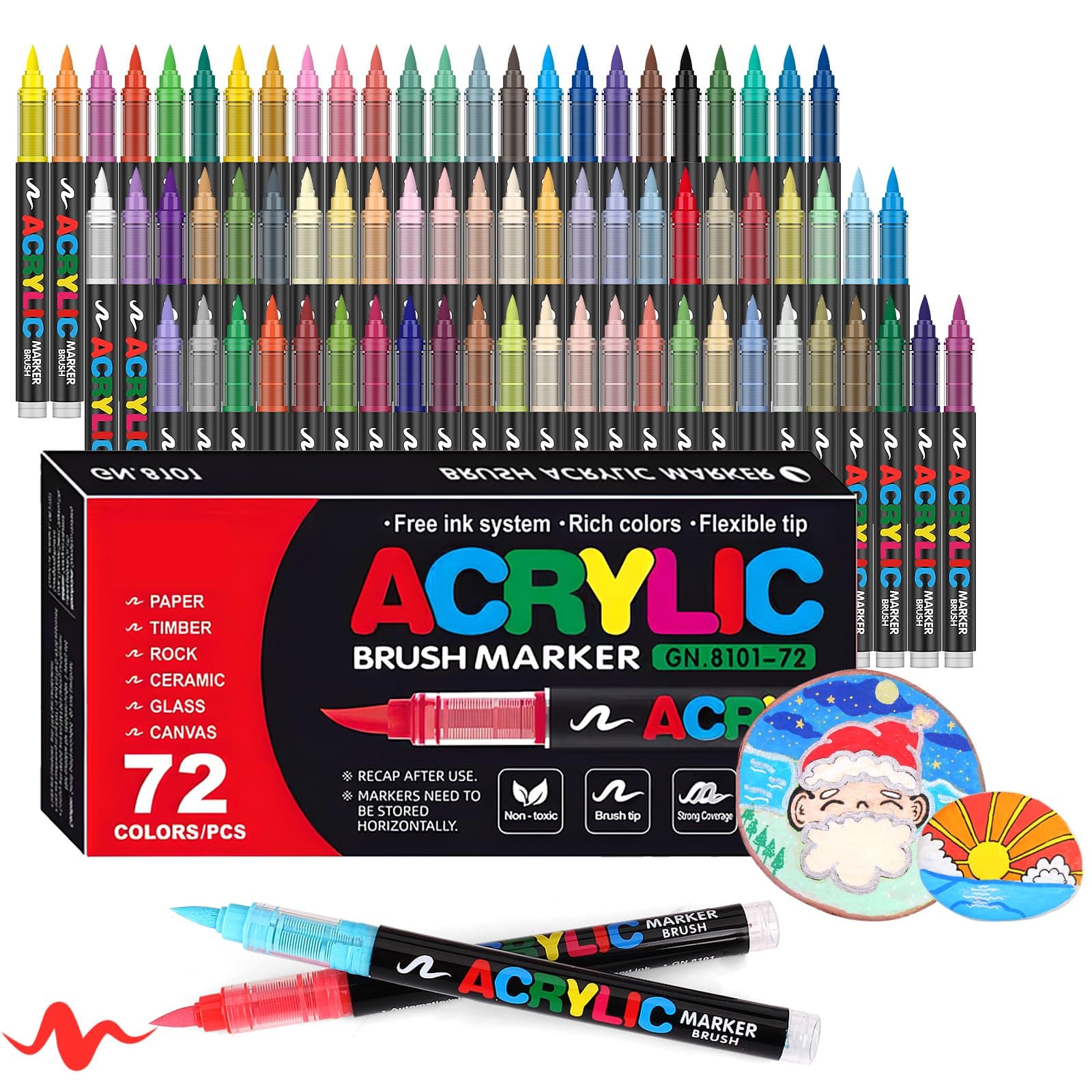 72 Colores de Rotuladores Acrílicos para Piedras Resistente al Agua, Acrylic Markers con Punta de Pincel, Rotuladores Acrílicos Ideales para Pintar Piedras, Porcelana, Vidrio, Lienzo, Cerámica