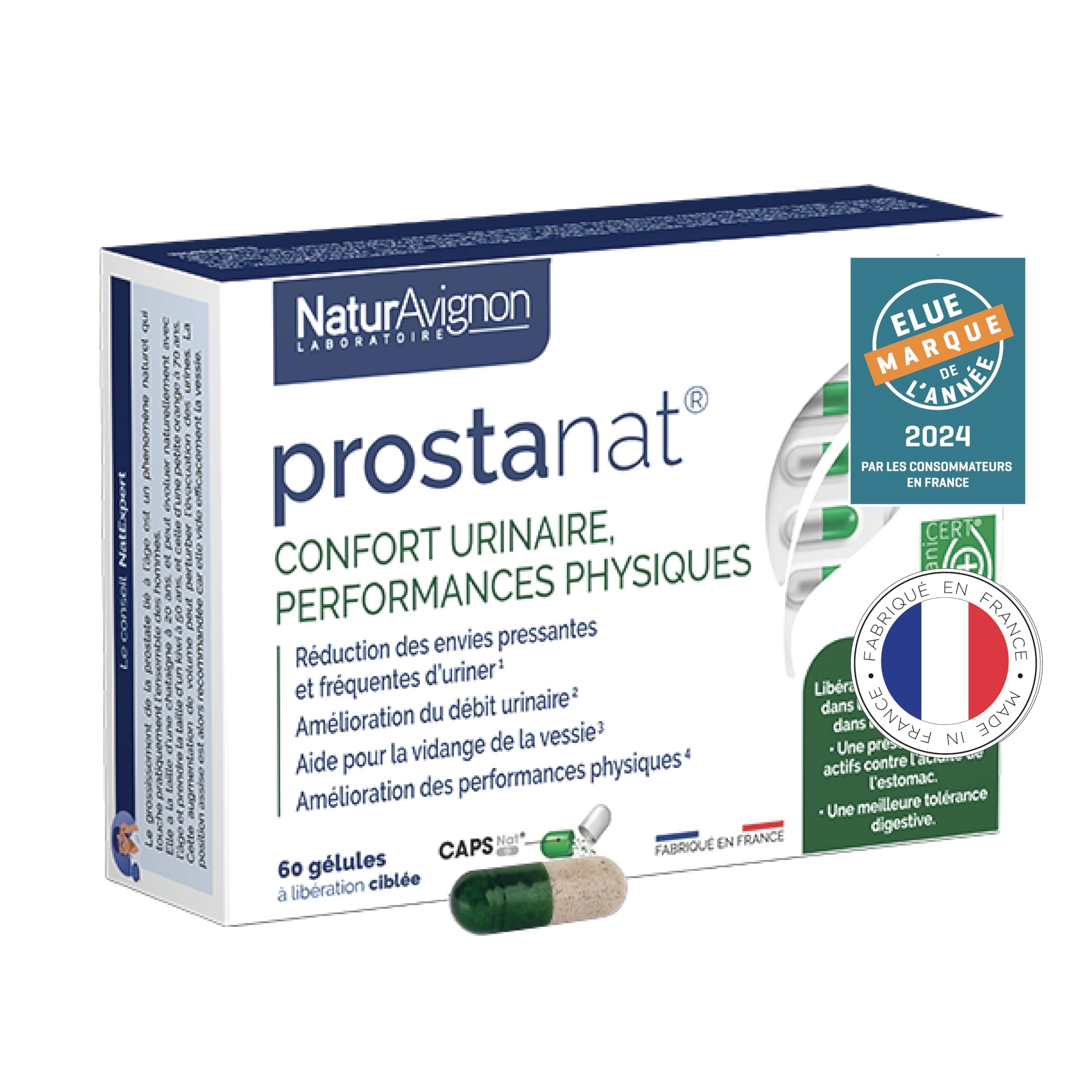 NaturAvignon Prostanat | Complement alimentaire Prostate Confort urinaire homme, Performance physique | Saw Palmetto (palmier nain) graine de courge (huile de pepin de courge) Ginseng Zinc | 60gélules