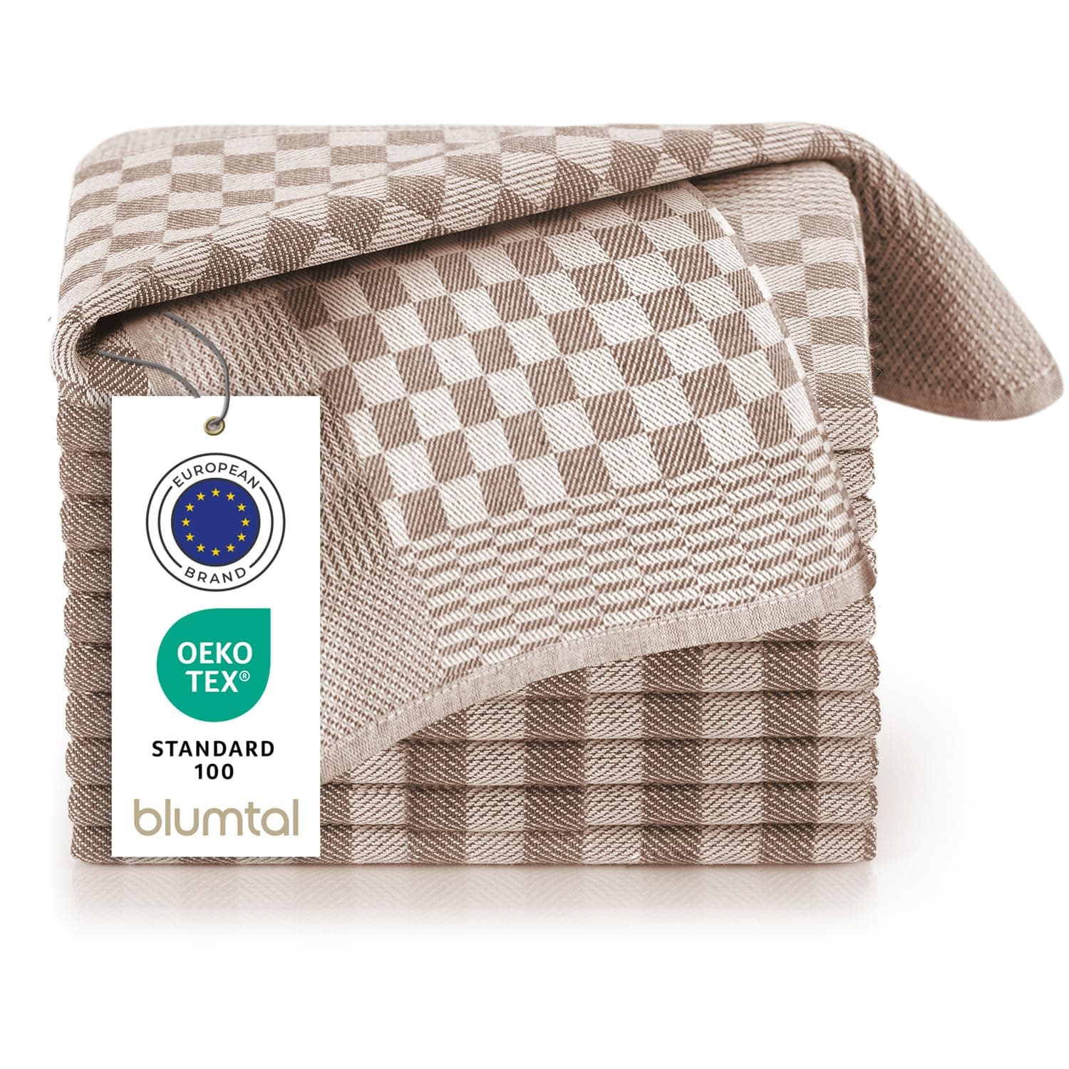 Blumtal torchon Cuisine - Lot de 20 - en 50 x 70 cm - certifiés Oeko-Tex - extrêmement Absorbant - Lavable jusqu'à 95°C - torchon Vaisselle à Carreaux résistants - Serviette Cuisine de Couleur Marron