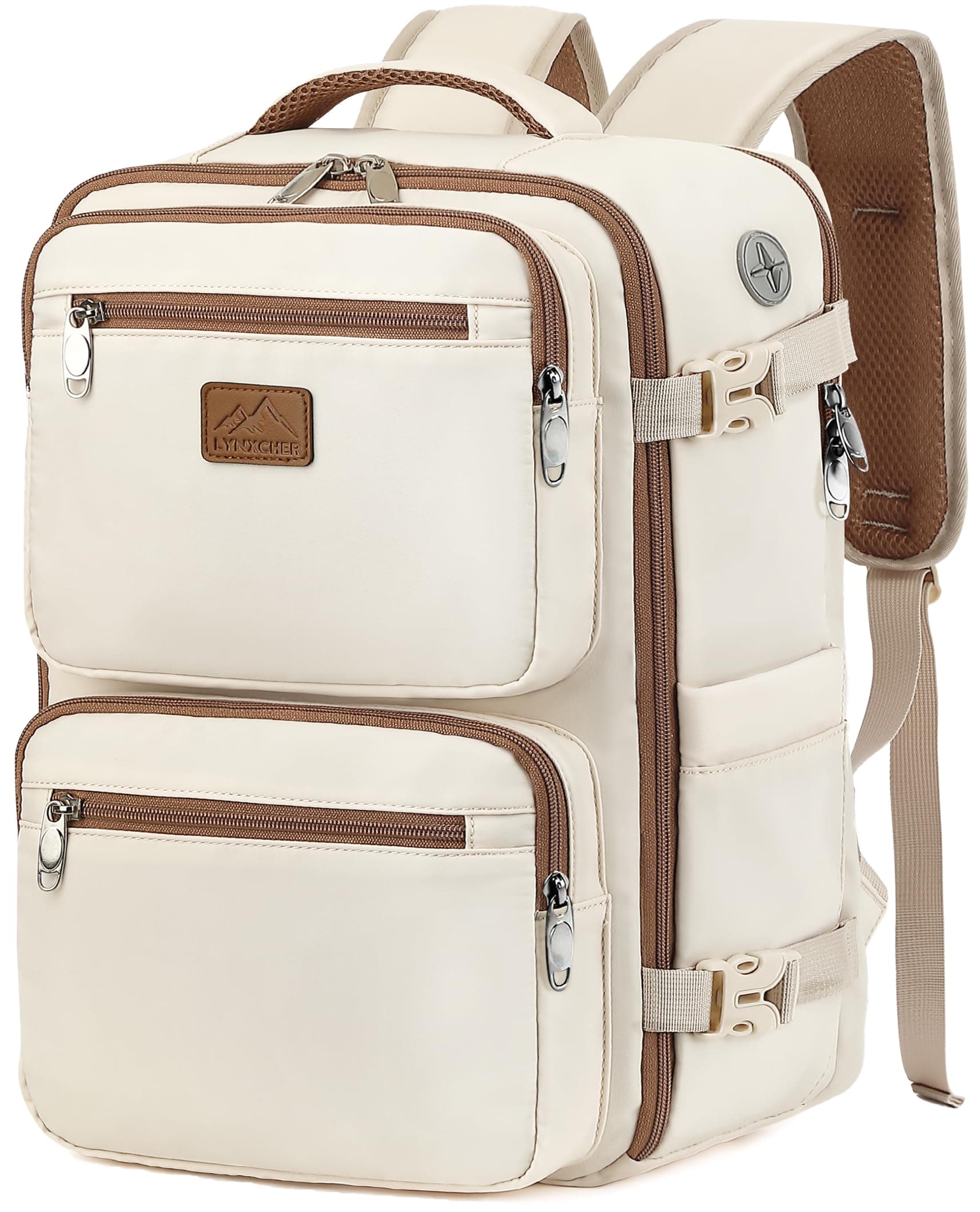LYNXCHER Mochila 40x30x20 Viaje Cabina Avión Equipaje de Mano Aprobada para Ryanair EasyJet 24L con Compartimento para Portátil 15,6 Pulgadas Trabajo y Viaje Unisex,Beige