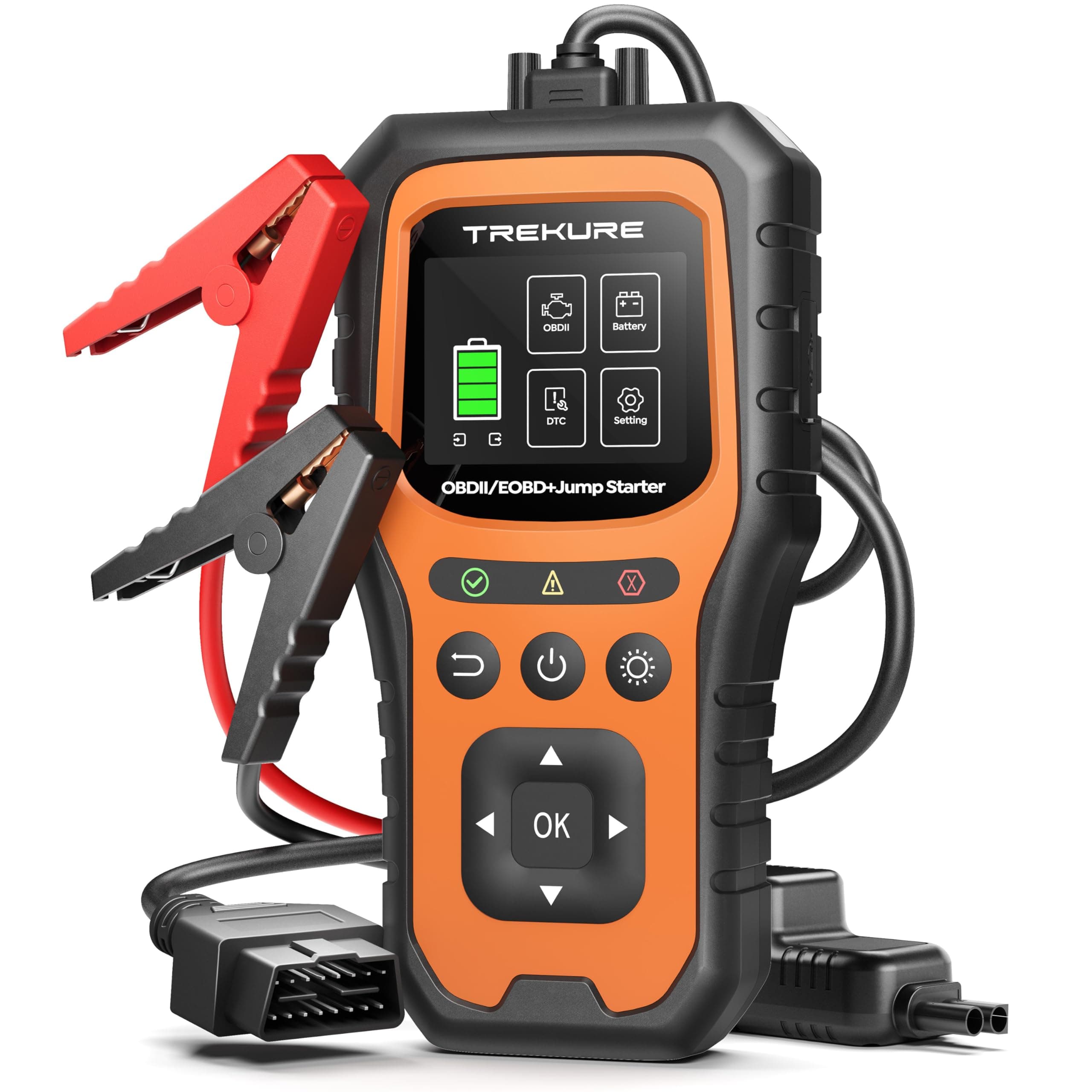 TREKURE Booster Avviamento Auto con OBD2 Diagnostica, 7000A Avviatore Di Emergenza (Tutti Gas o 10L Diesel), Portatile 12V Avviatore Batteria Auto con LED, OBDII, Tester Batteria, Power Bank