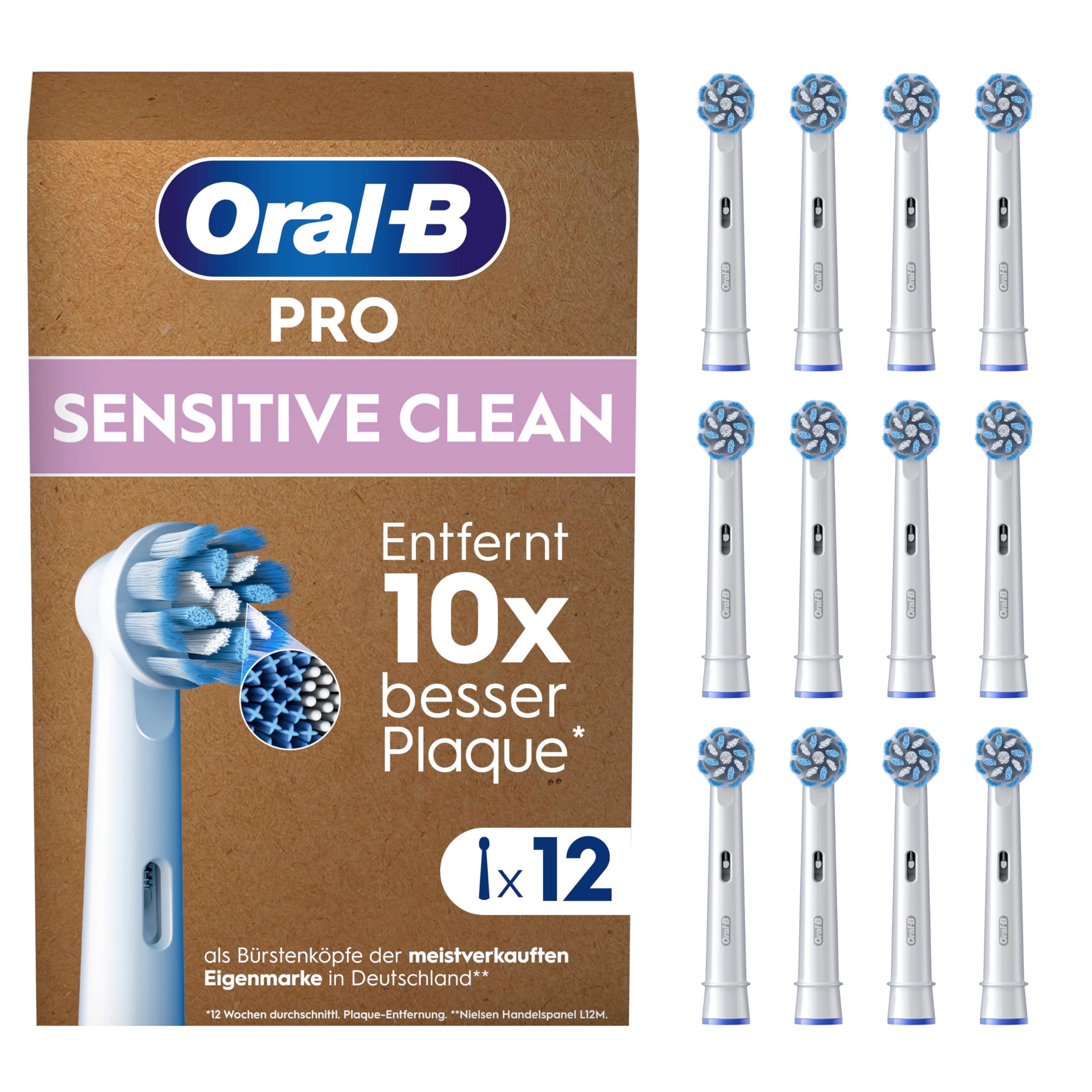 Oral-B Pro Sensitive Clean Aufsteckbürsten — ORIGINAL Zahnbürstenaufsatz für Elektrische Oral-B Pro Zahnbürsten — Ersatzbürsten, Bürstenköpfe — Weiß, 12 Stück
