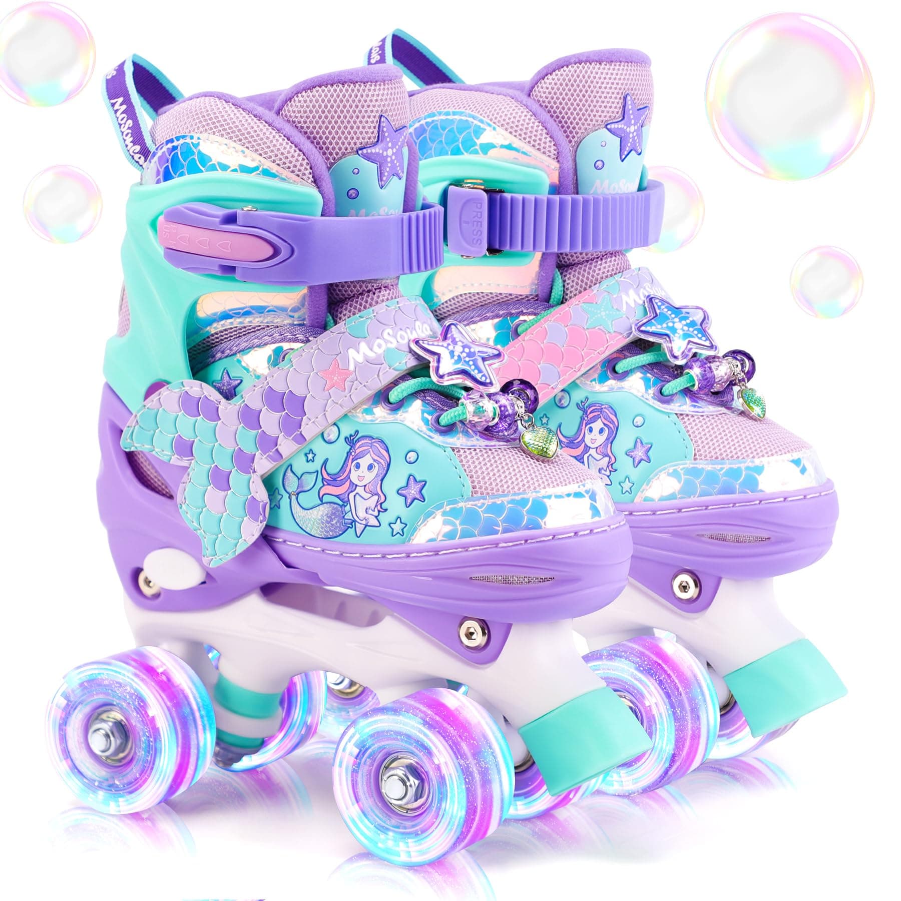 Sirenetta Pattini a Rotelle Bambina Pattini Bambina Pattini 4 Ruote Regolabili con Tutte LED Ruote Luminose per Principianti Ragazza Bambina Regali di Natale e Compleanno