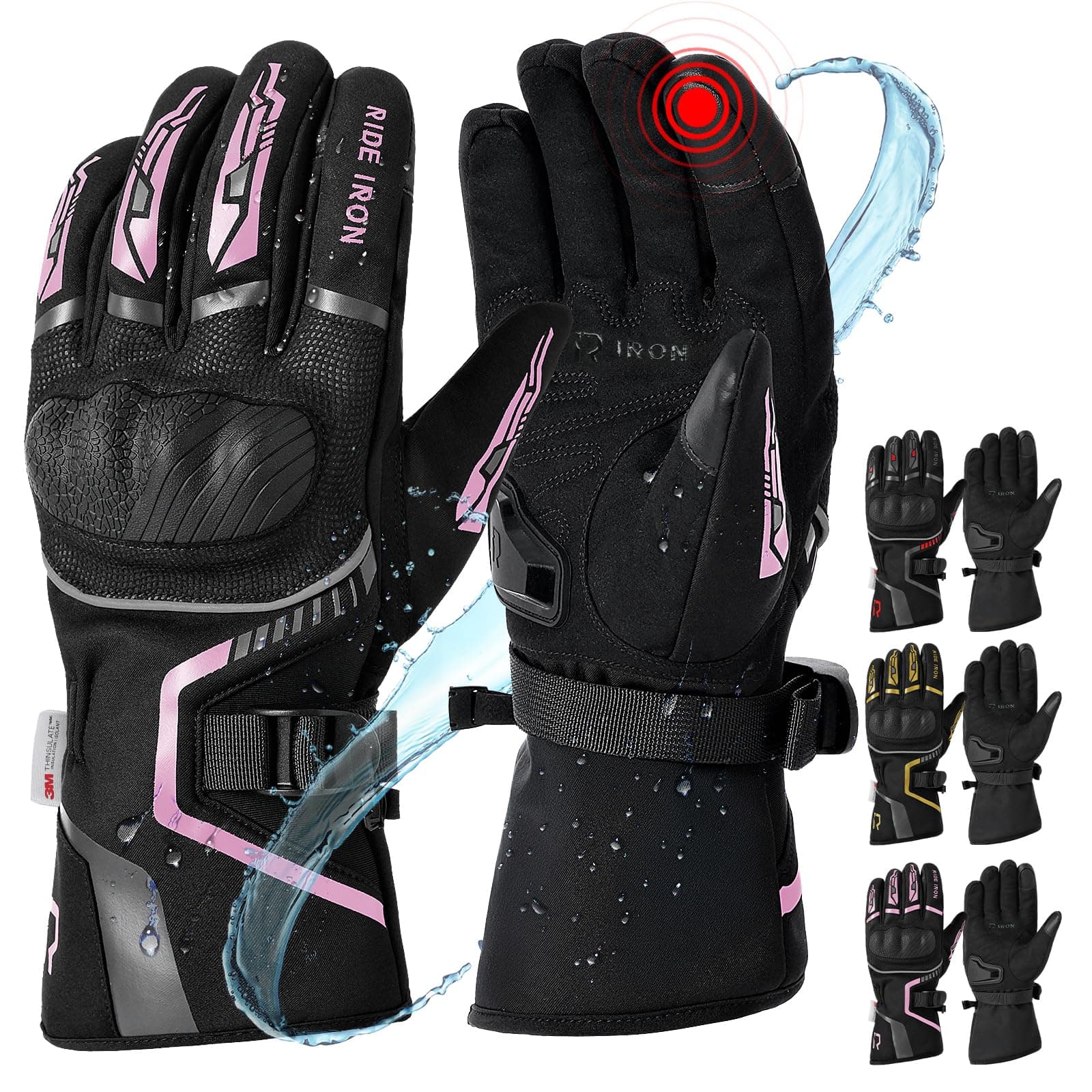 RIDEIRON Guantes Moto Invierno Hombre Mujer,Resistentes al Viento, Ligeros y cálidos con Pantalla táctil para Motociclismo, Senderismo y Otros Deportes al Aire Libre