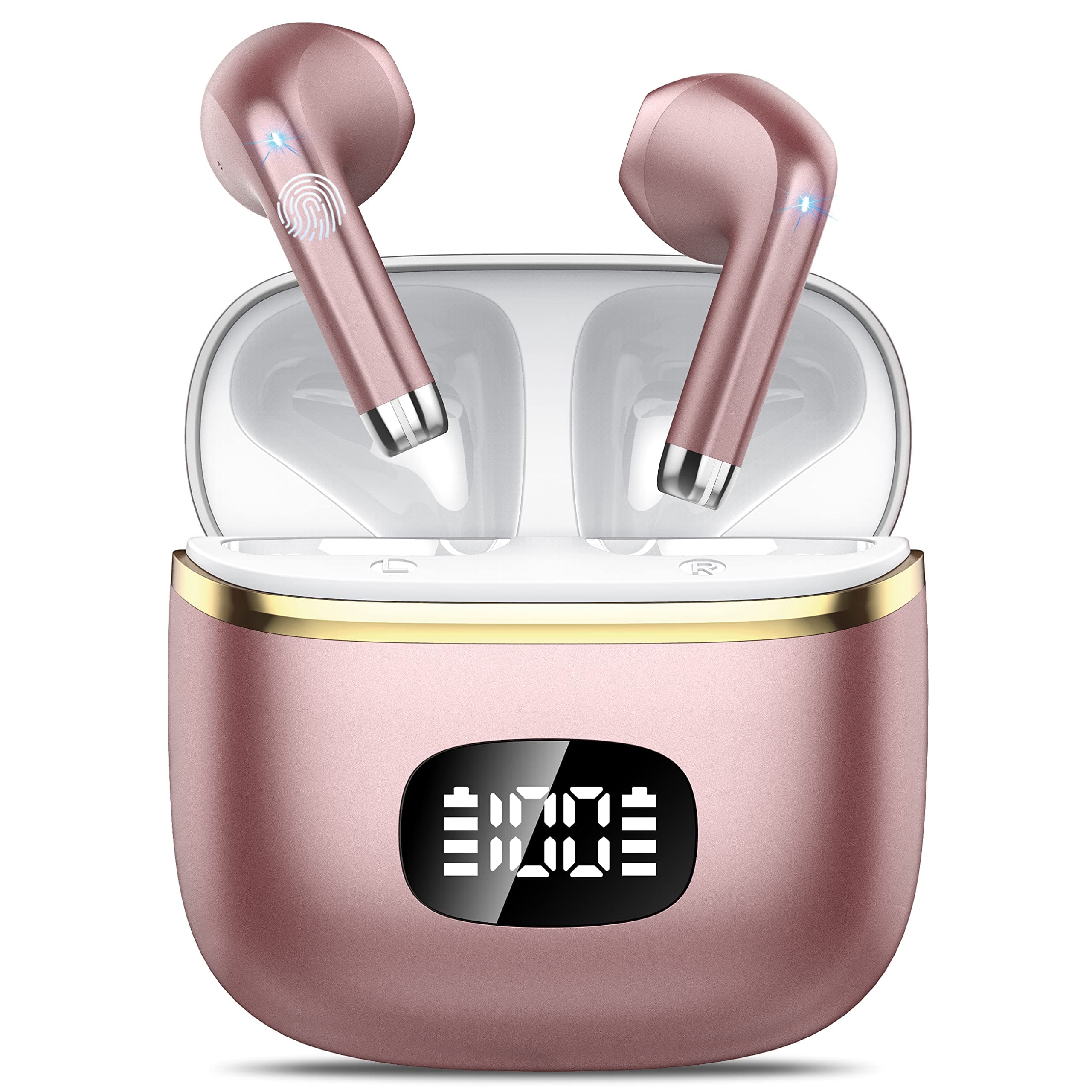 Nuovo Cuffie Bluetooth 5.4, Auricolari Bluetooth in Ear con 4 ENC Microfoni, 40 Ore di Riproduzione, Display LED, IP7 Impermeabile Cuffiette Bluetooth, Cuffie Senza Fili per Sport e Lavoro Rosso