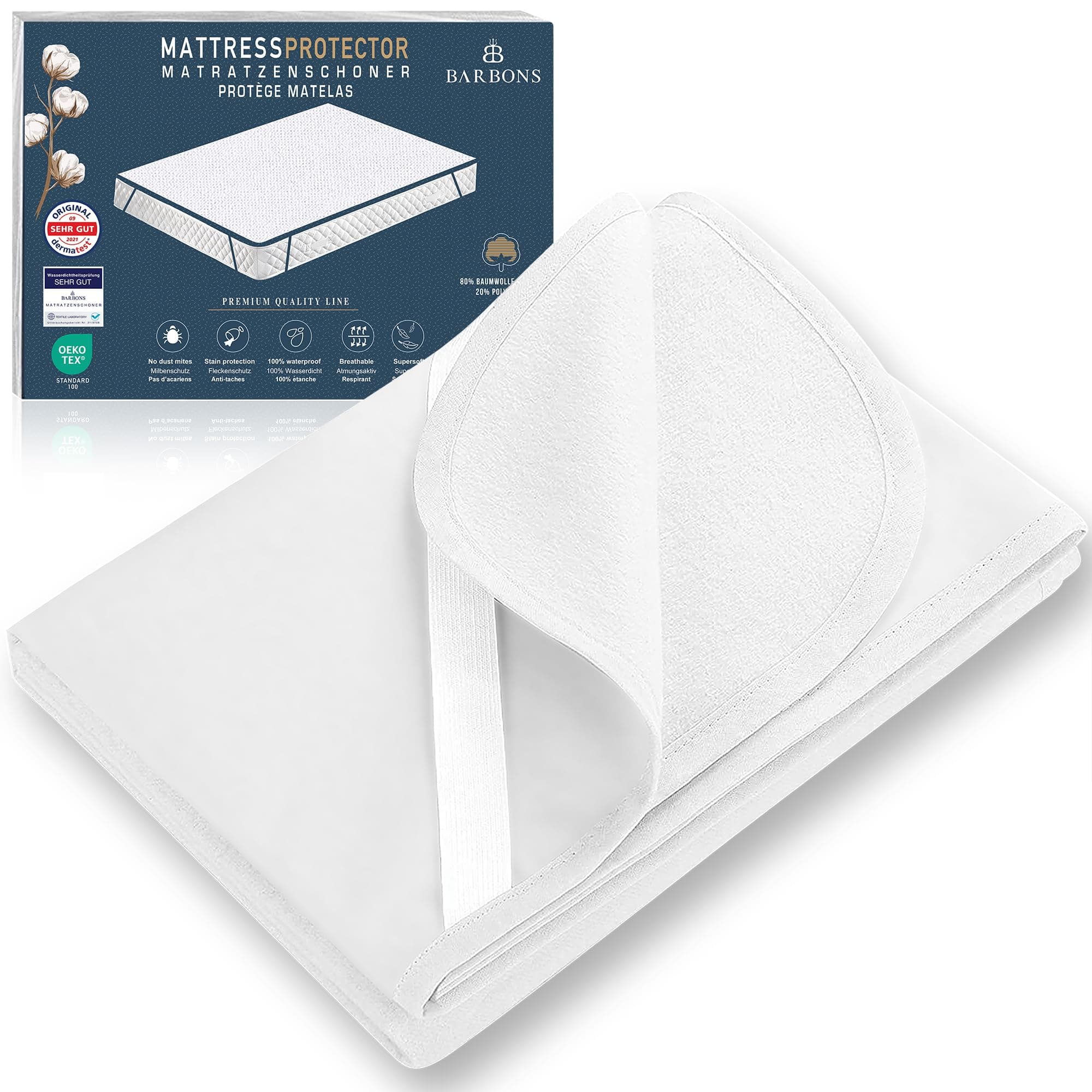 Barbons Protege Matelas 140x190 cm Imperméable Certifié Oeko-Tex Alese pour Adulte et Bebe - Alese 140x190 en Coton Respirant avec 4 Coins Elastiques (140x190 cm) Blanc