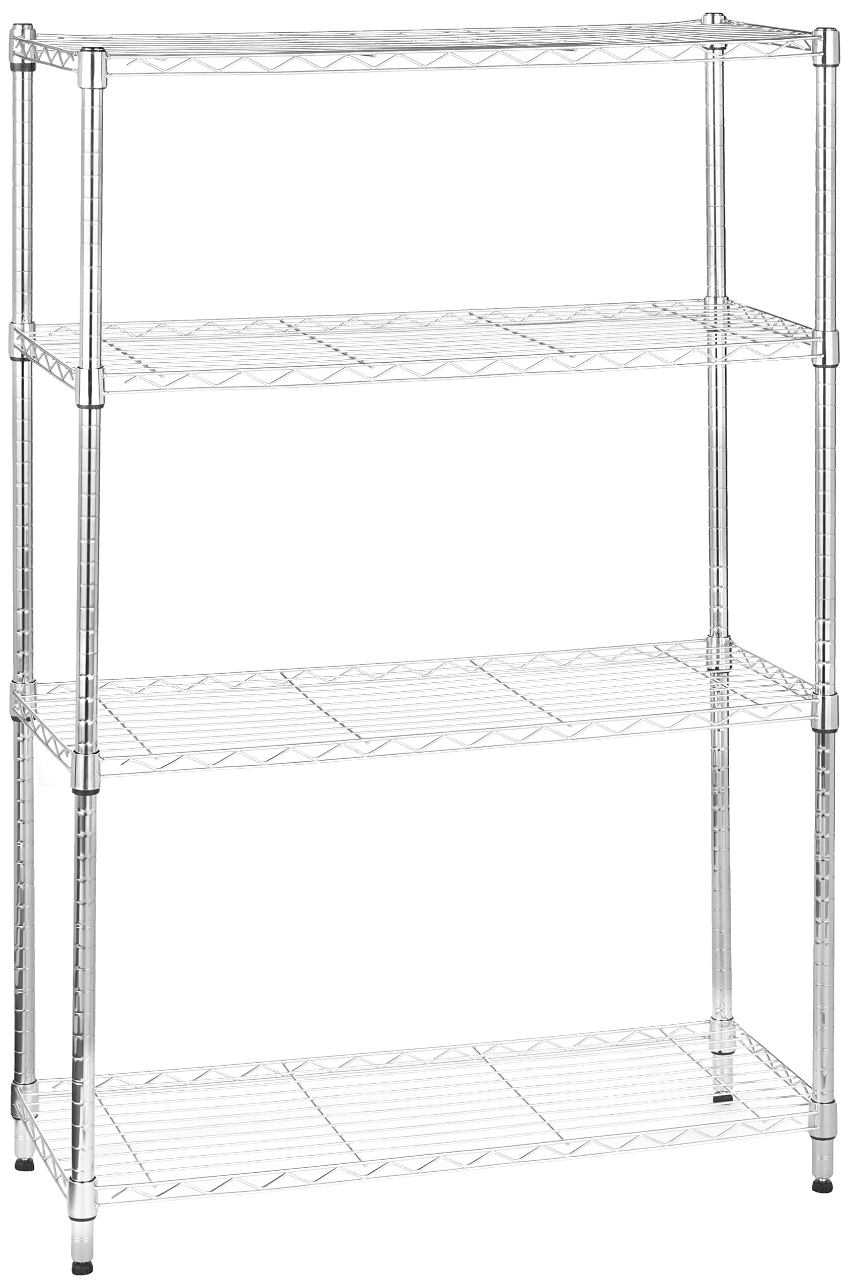 Amazon Basics Scaffaliera a 4 ripiani, altezza dei ripiani e piedini di livellamento regolabili, peso massimo 640 kg, Cromo, 35.6 x 91.4 x 137.1 cm (D x W x H)