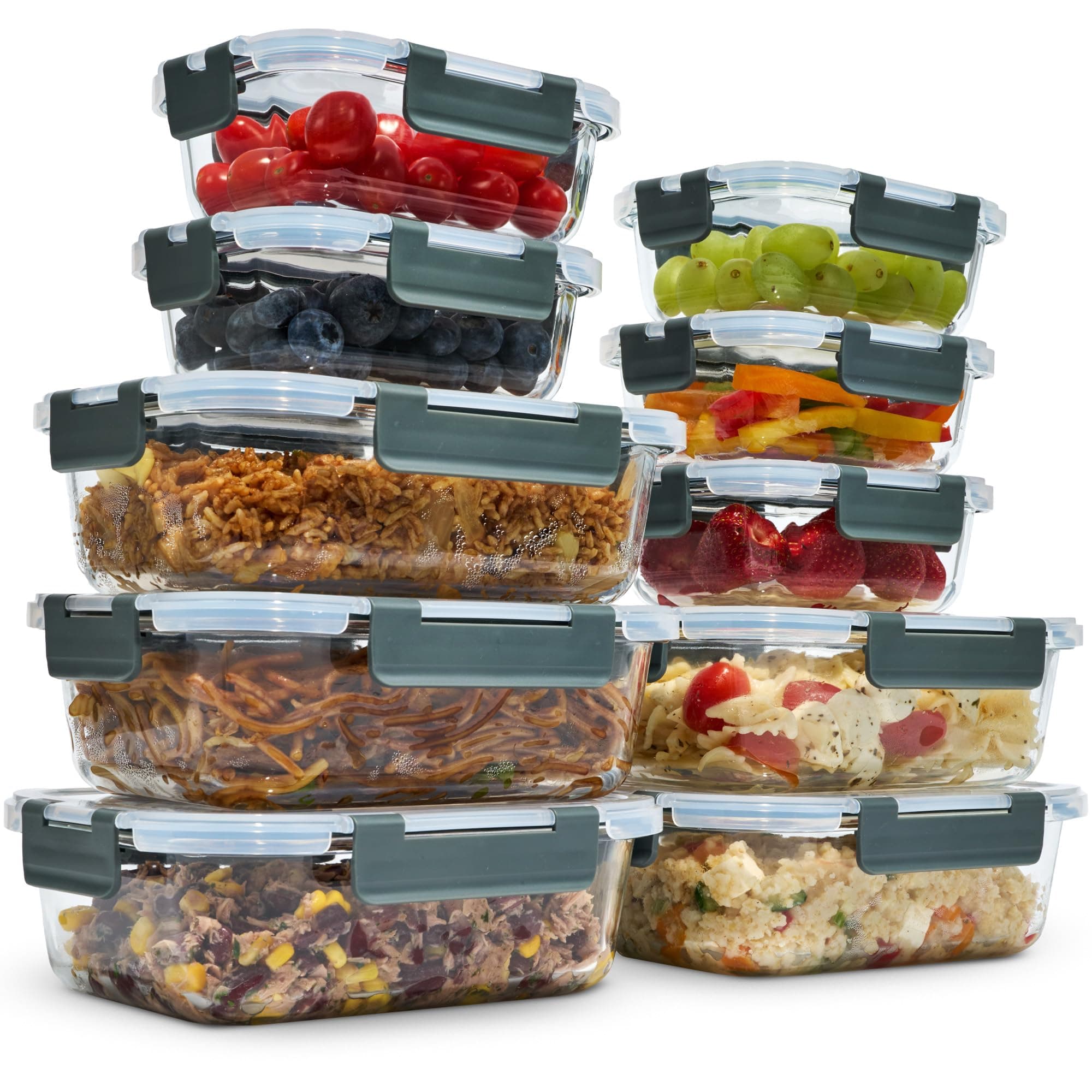 Uandu Lot de 10 Boîtes Alimentaires en Verre Hermétiques avec Couvercle, Verre Borosilicate, Idéal pour les Repas et le Meal Prep, Sans BPA, Compatible Micro-ondes, Four, Congélateur et Lave-vaisselle